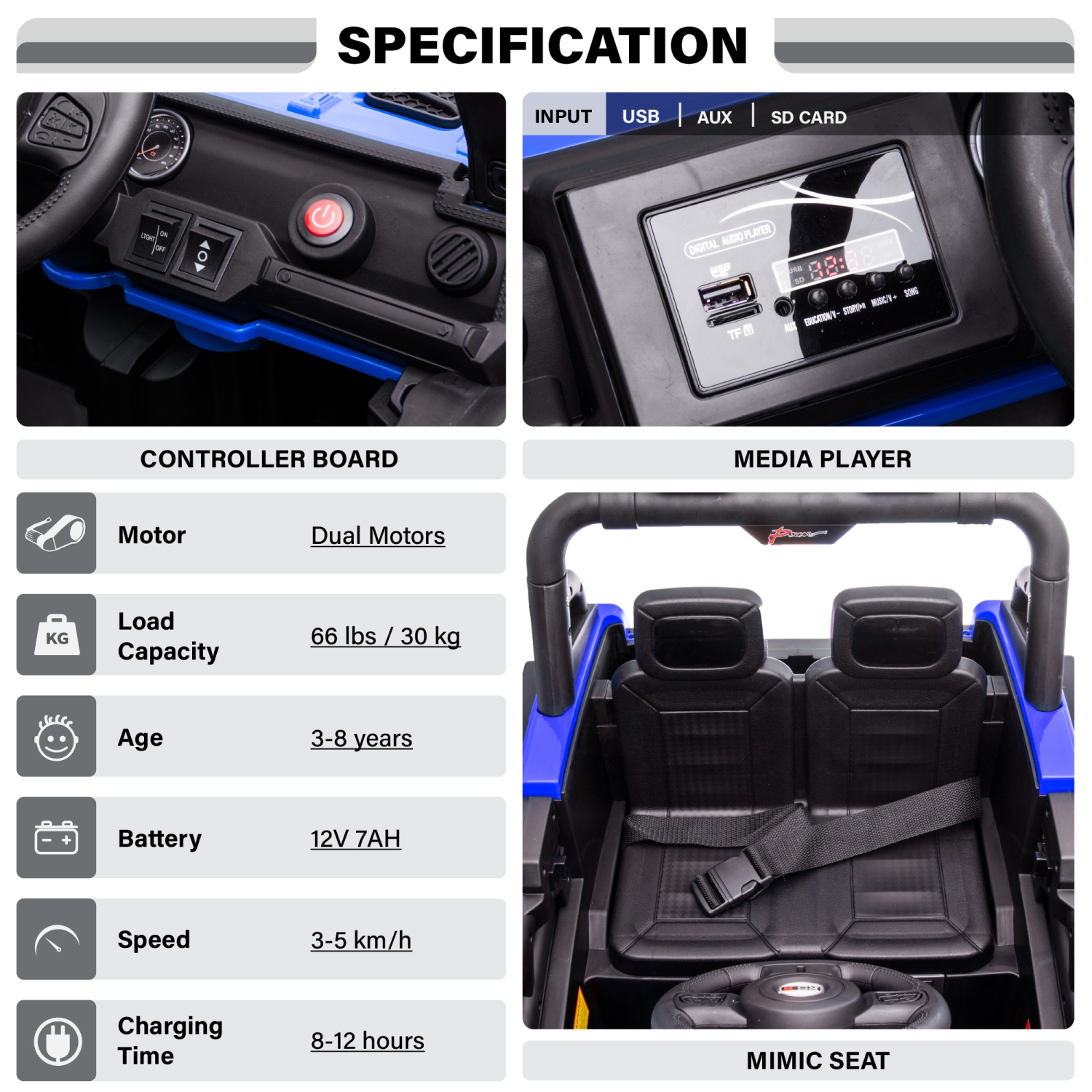 12V Jeep with Angry Face Grill Kids Ride On Car Toy with Lights and Remote Control