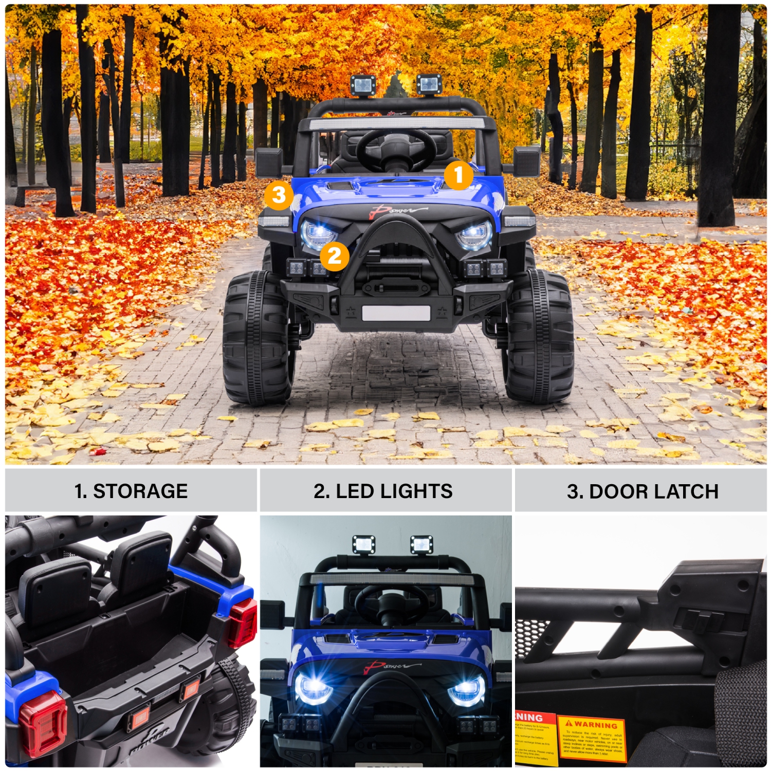 12V Jeep with Angry Face Grill Kids Ride On Car Toy with Lights and Remote Control