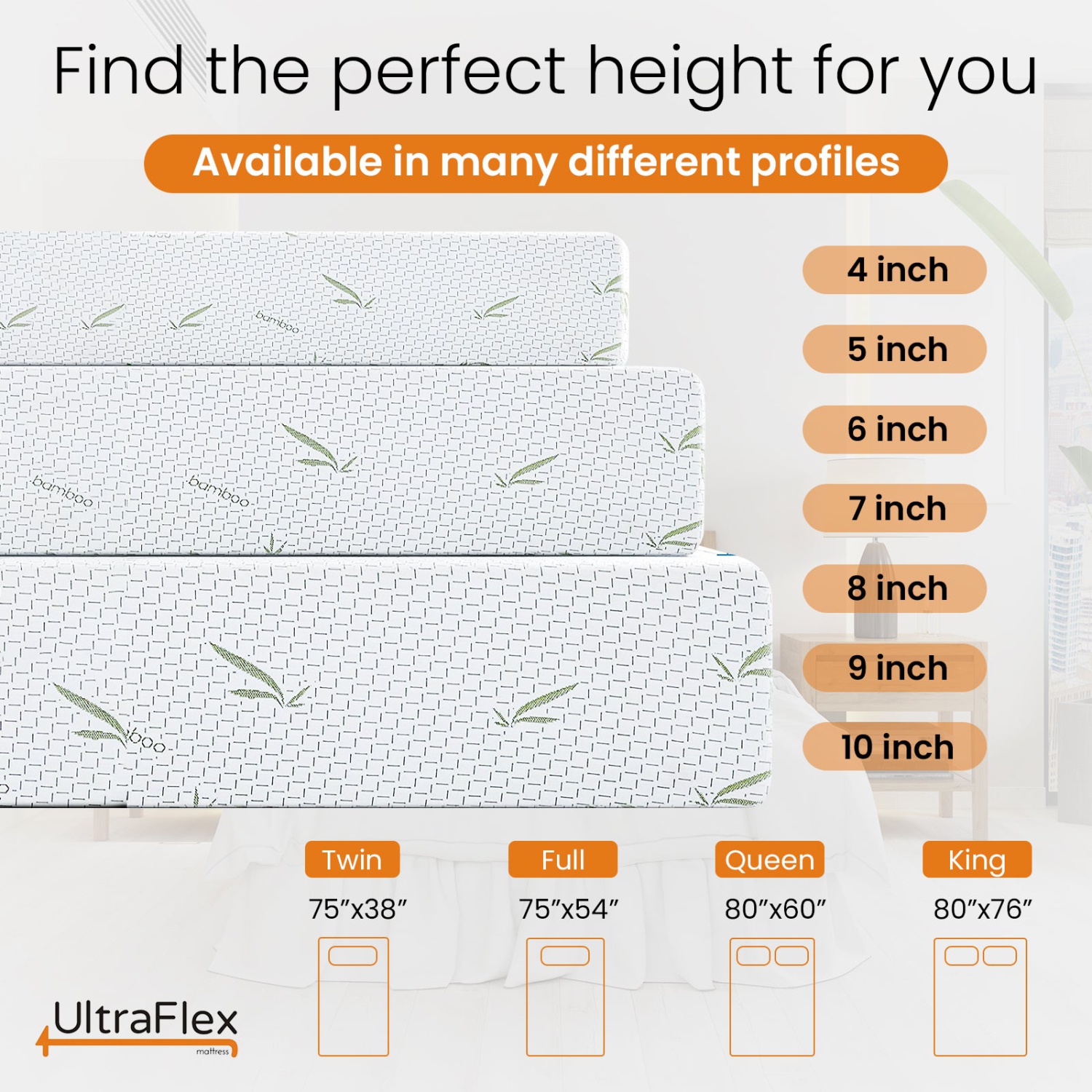UltraFlex SleepTight- Reversible Gel-Infused Foam Mattress, Ideal for Bunk Beds, Trundle Beds, Caravans, RV, Bamboo Feel, CertiPUR-US® Certified,