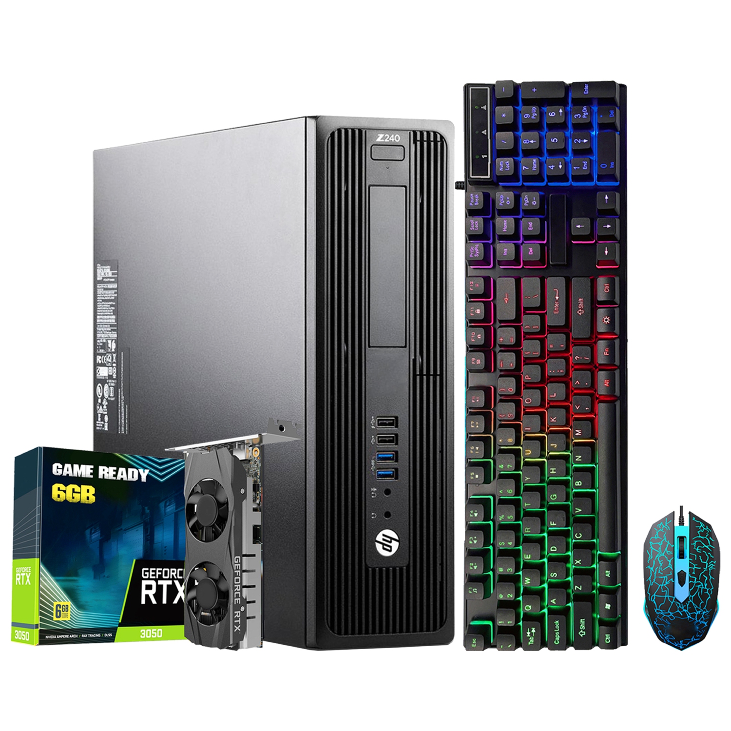 Refurbished (Good) - HP Gaming/ Editing PC - NVIDIA GeForce RTX 3050 6GB (Intel Core i5 CPU/ New 1TB NVMe SSD/ 32GB RAM/ Windows 10 Pro) RGB Keyboard Mouse - Black