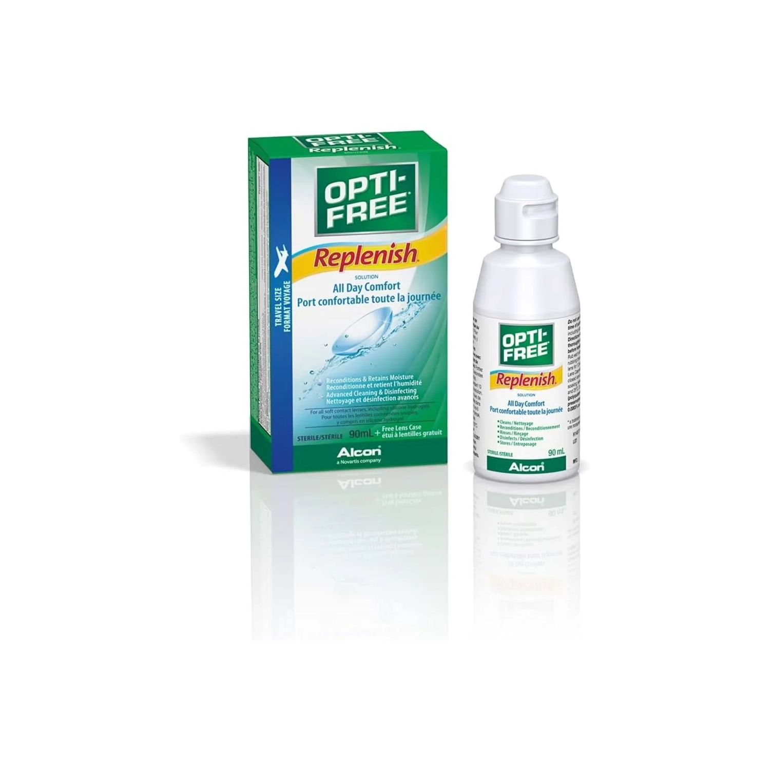 Solution polyvalente pour lentilles de contact Opti-Free Repleting, 90&nbsp;ml - nettoyer, rincer, désinfecter et hydrater