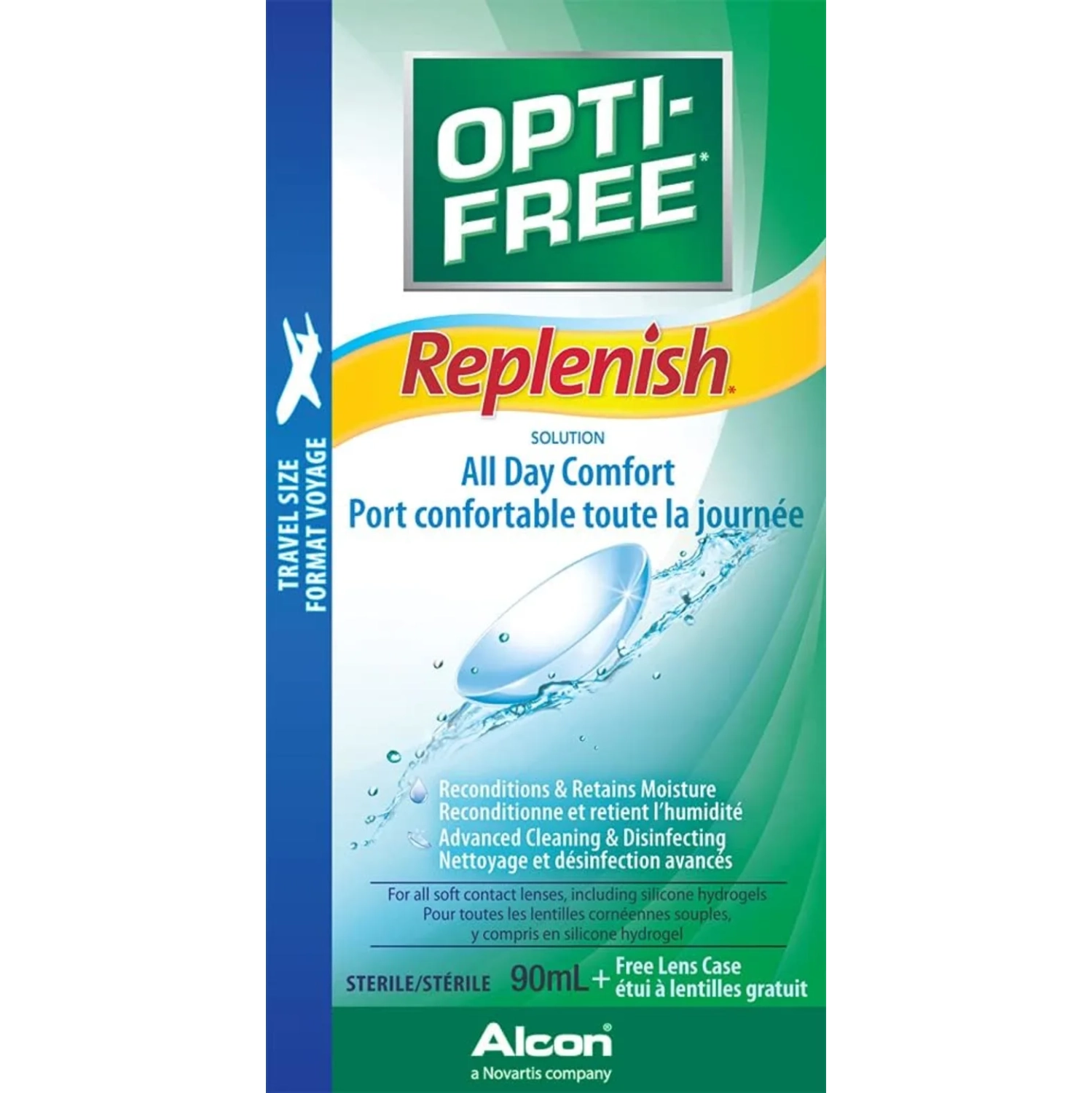Solution polyvalente pour lentilles de contact Opti-Free Repleting, 90&nbsp;ml - nettoyer, rincer, désinfecter et hydrater