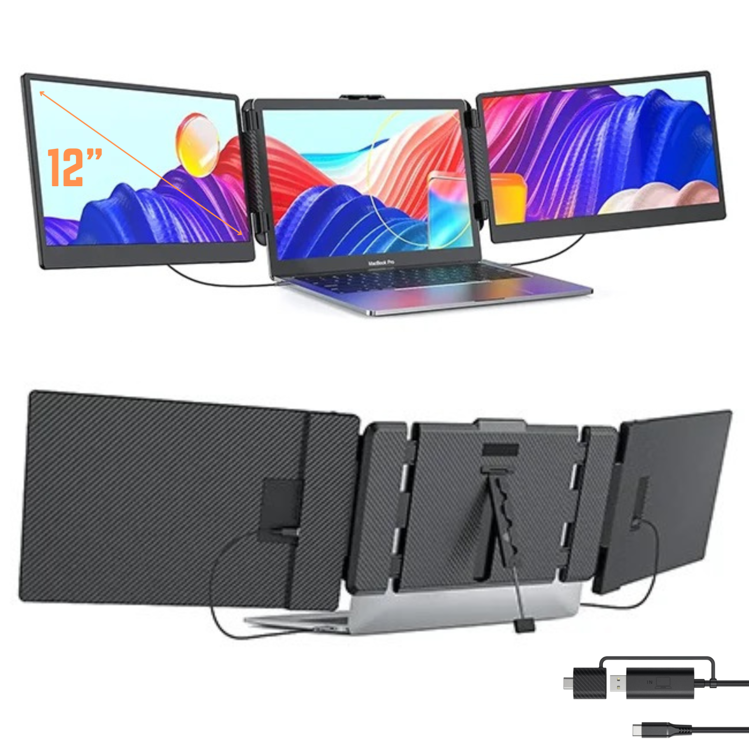 TUTT S2 Mini FHD 12” Portable Laptop Dual Monitor Screen Extender 1080P IPS Built-in Stand and Speakers, Plug and Play | H5 HD Video Conversion Cable | Technical Support Line