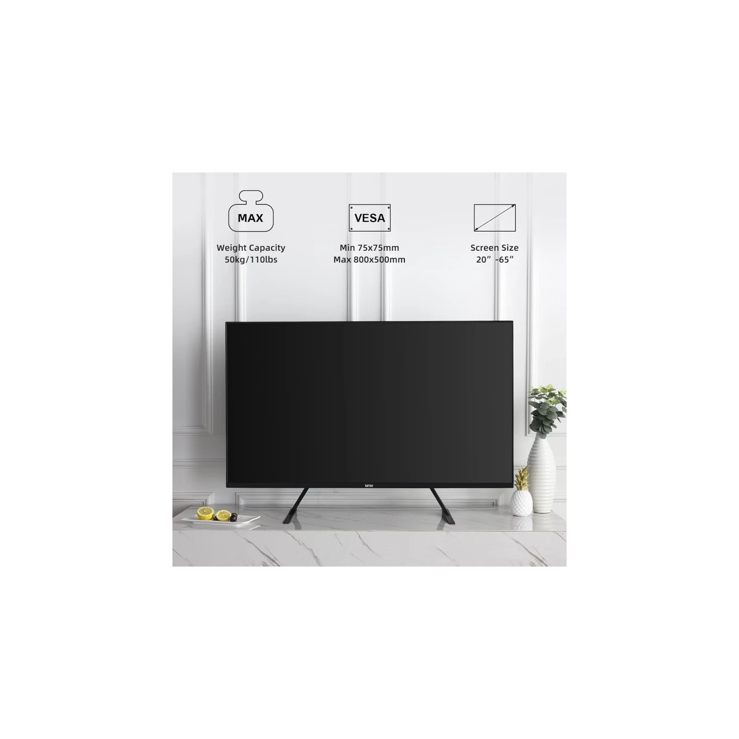 Universal TV Stand with Metal Legs for 22-65 Inch Flat & Curved TVs - Height Adjustable, VESA 75x75mm to 800x400mm