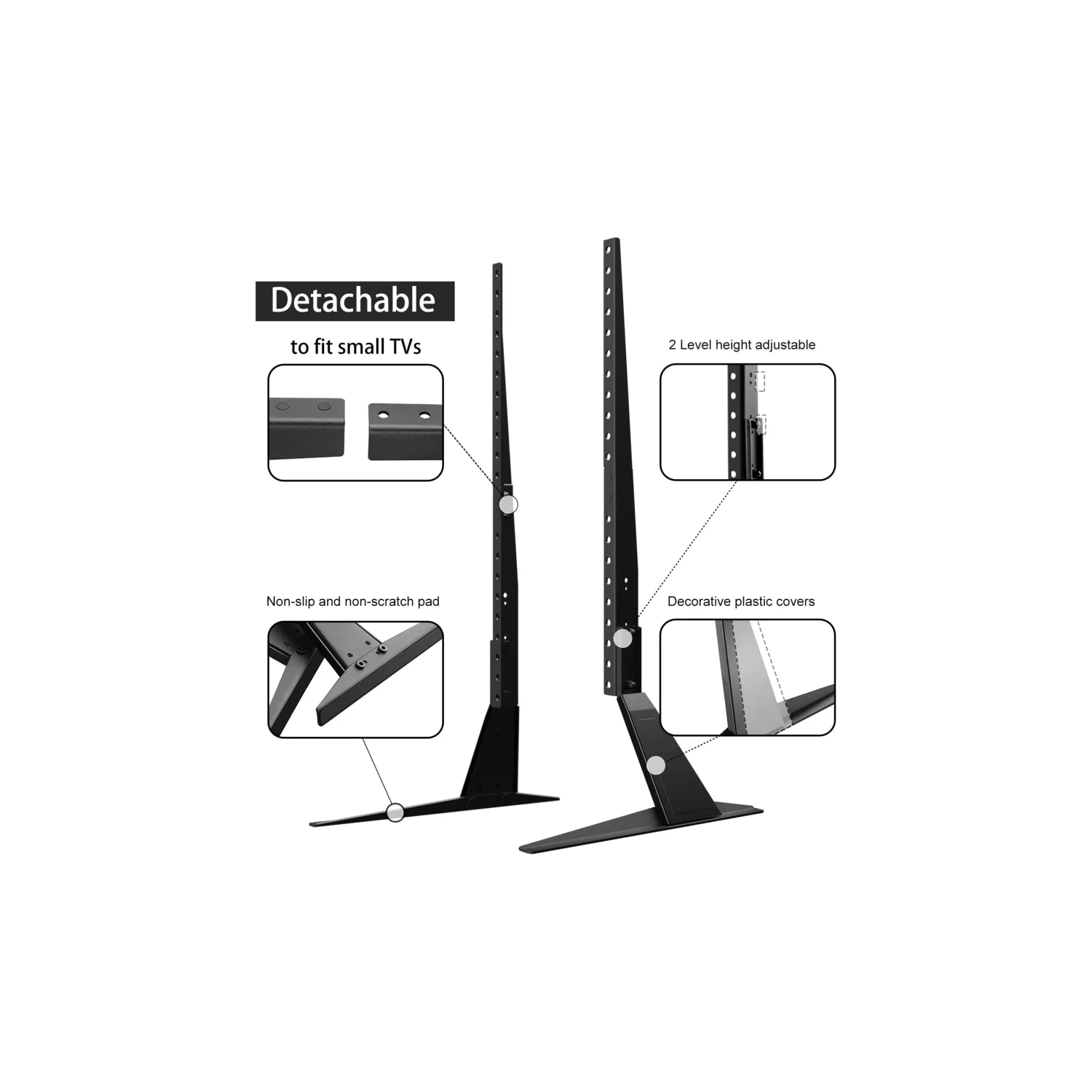 Universal TV Stand with Metal Legs for 22-65 Inch Flat & Curved TVs - Height Adjustable, VESA 75x75mm to 800x400mm