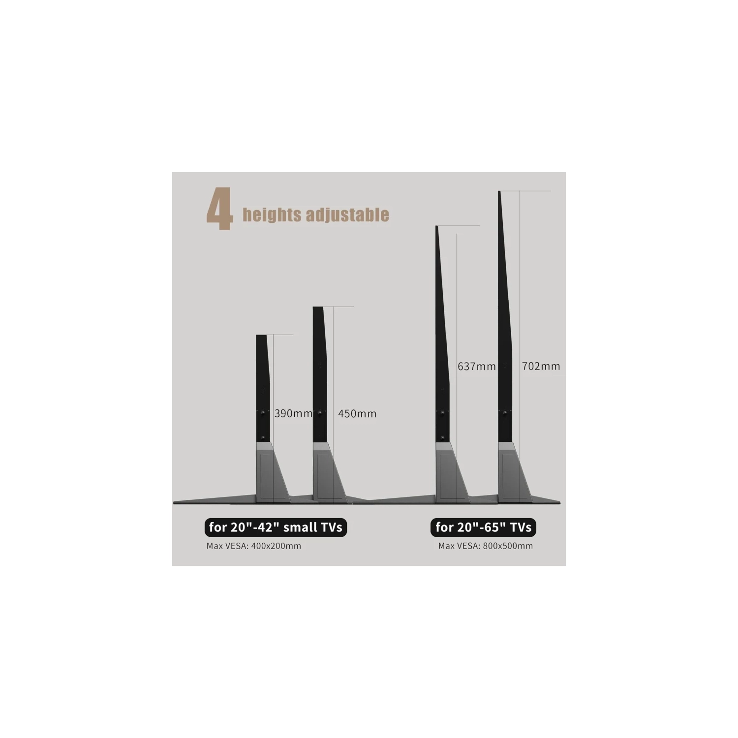 Universal TV Stand with Metal Legs for 22-65 Inch Flat & Curved TVs - Height Adjustable, VESA 75x75mm to 800x400mm