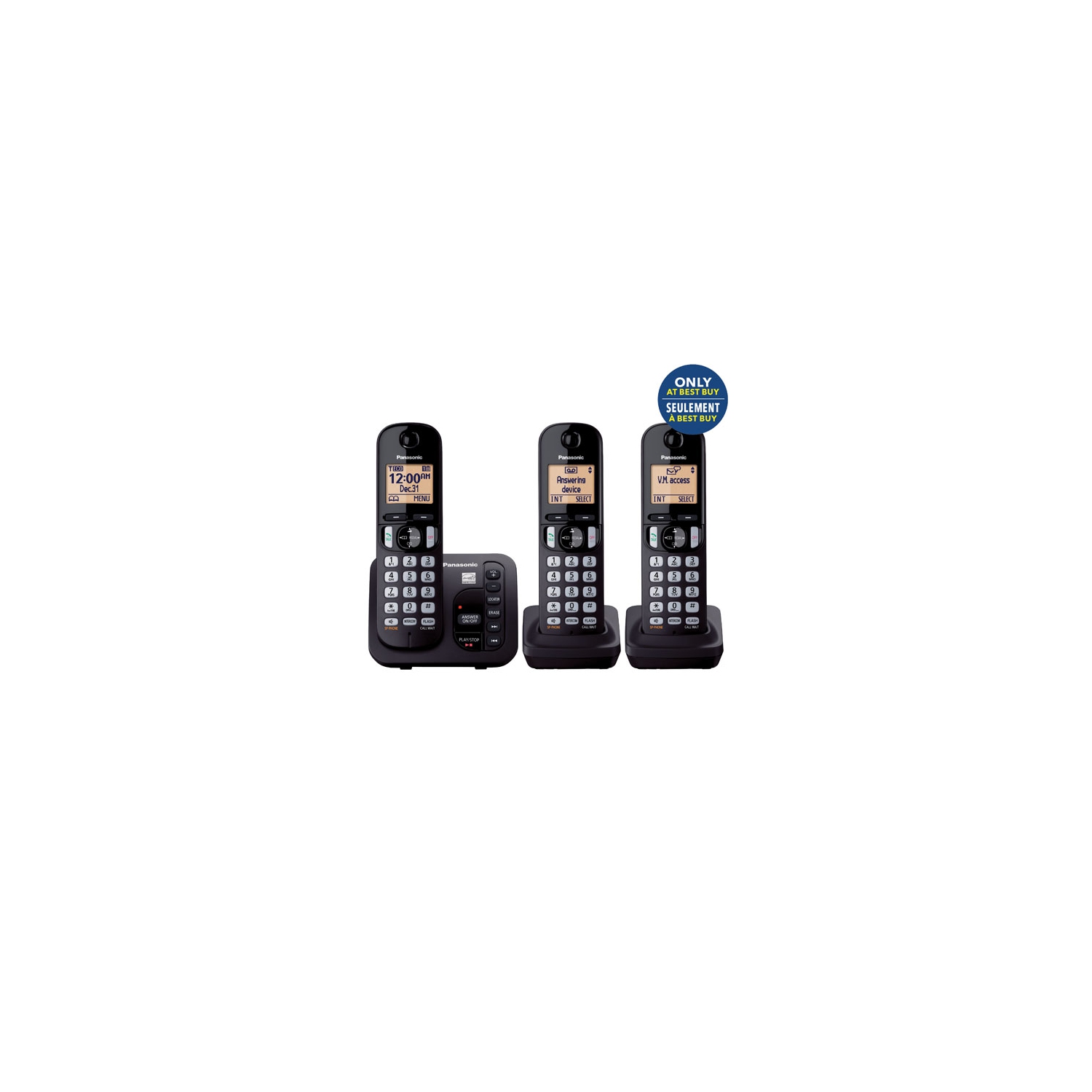 Refurbished (Excellent) - Panasonic 3-Handest DECT 6.0 Cordless Phone w/ Answering Machine (KXTGC253CB) -Black
