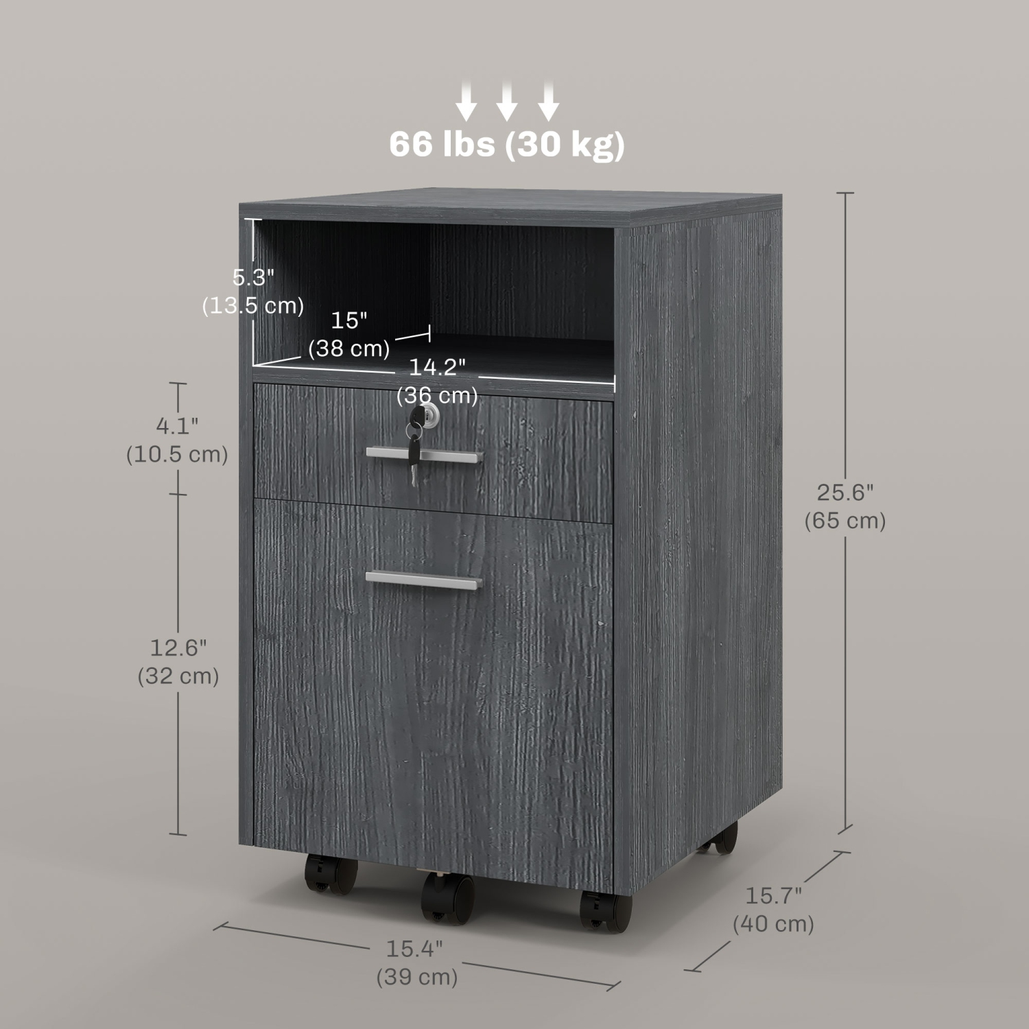 Vinsetto – Classeur à 2 tiroirs avec verrou, classeur vertical avec roulettes, classeur mobile pour A4, format lettre, gris