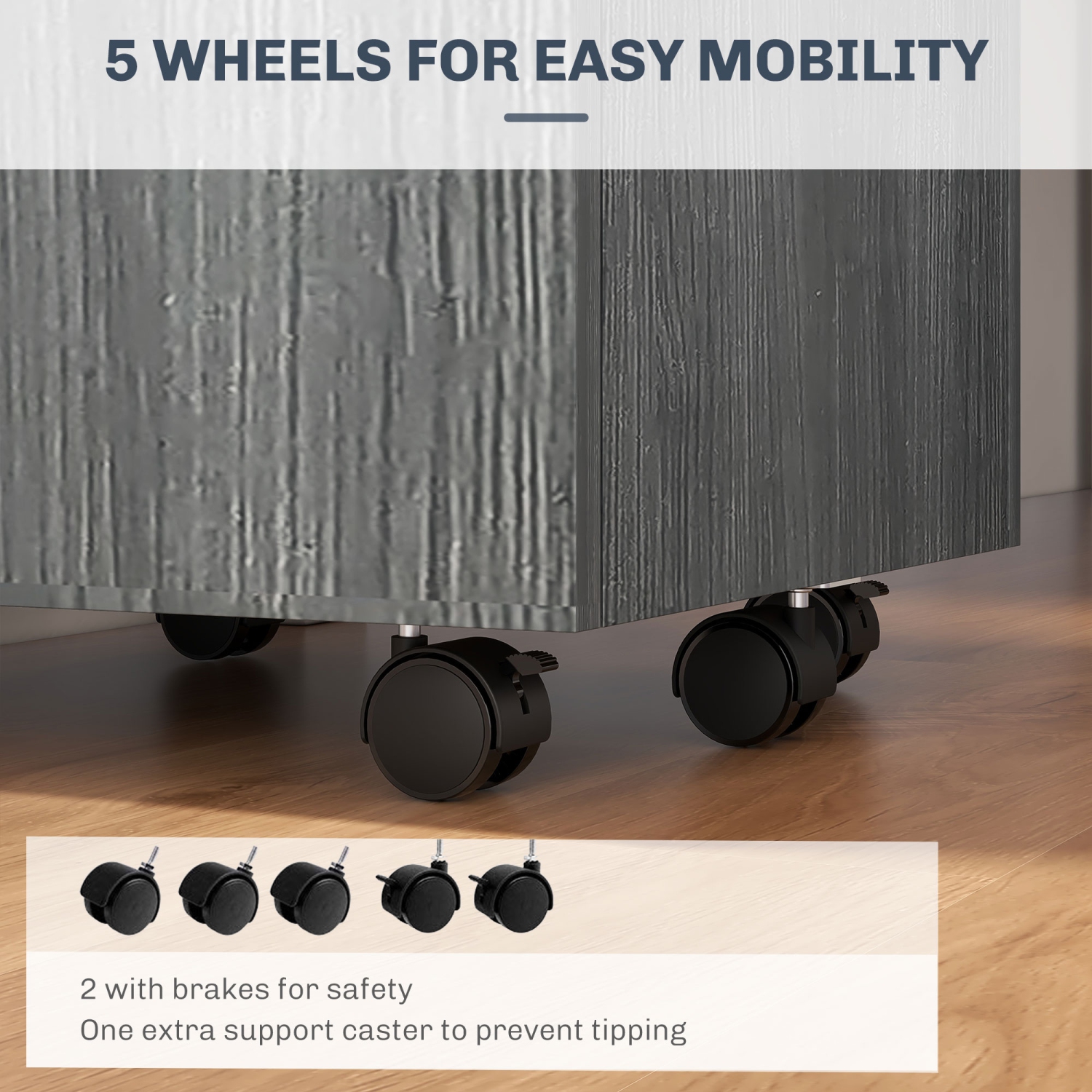 Vinsetto – Classeur à 2 tiroirs avec verrou, classeur vertical avec roulettes, classeur mobile pour A4, format lettre, gris