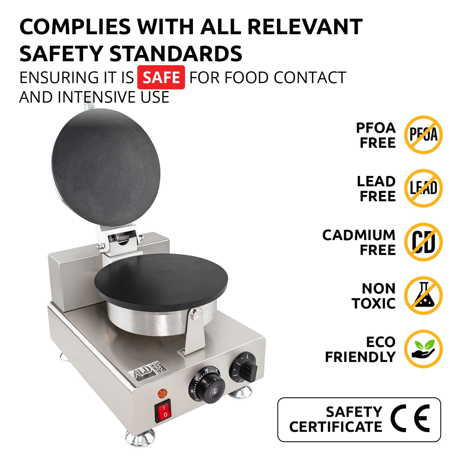 AP-598 Waffle Cone Maker | Electric Ice Cream Cone Maker | Stainless Steel | Non-stick | Manual Control | 110V