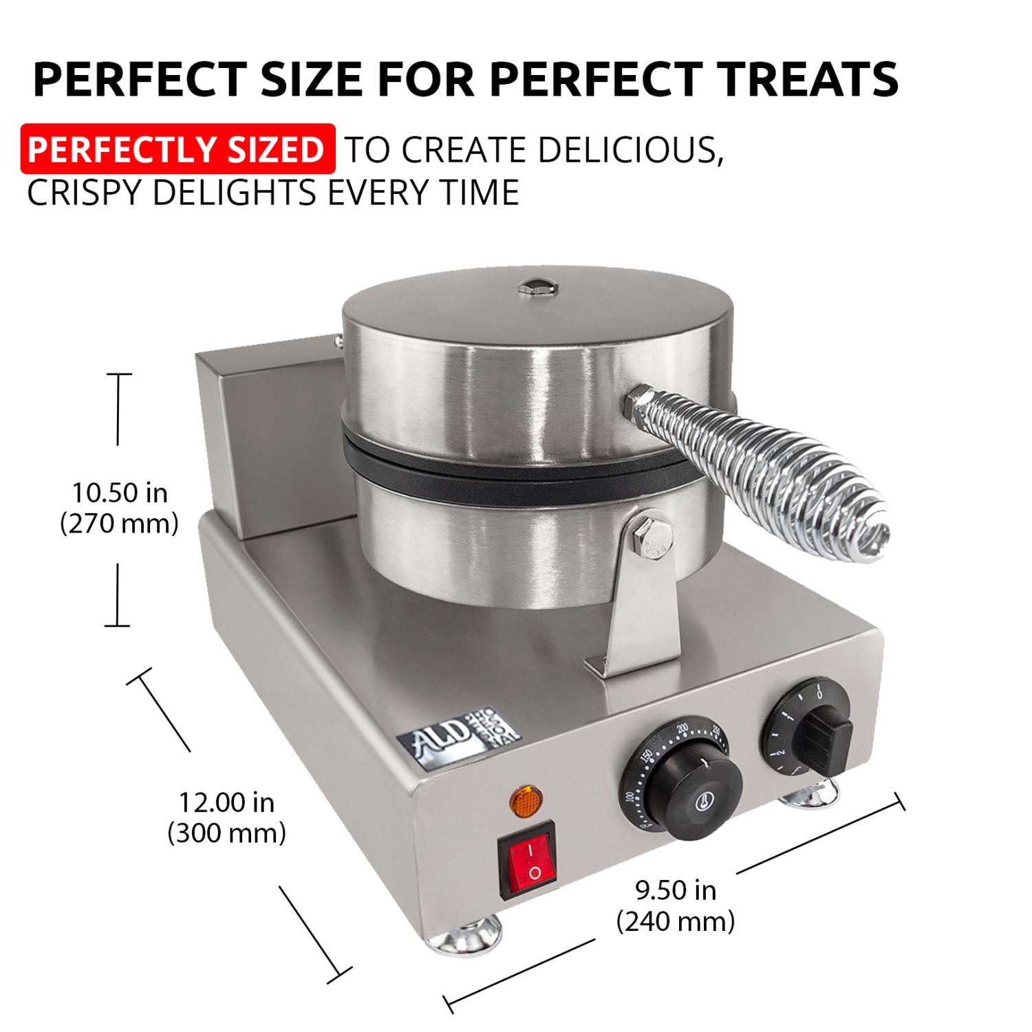 AP-598 Waffle Cone Maker | Electric Ice Cream Cone Maker | Stainless Steel | Non-stick | Manual Control | 110V