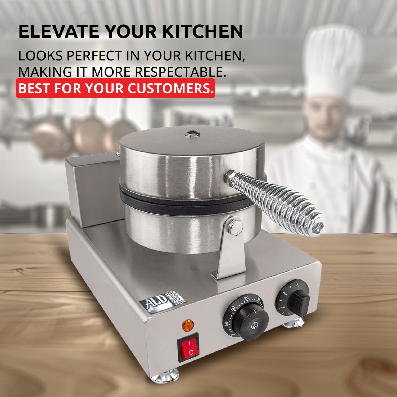 AP-598 Waffle Cone Maker | Electric Ice Cream Cone Maker | Stainless Steel | Non-stick | Manual Control | 110V