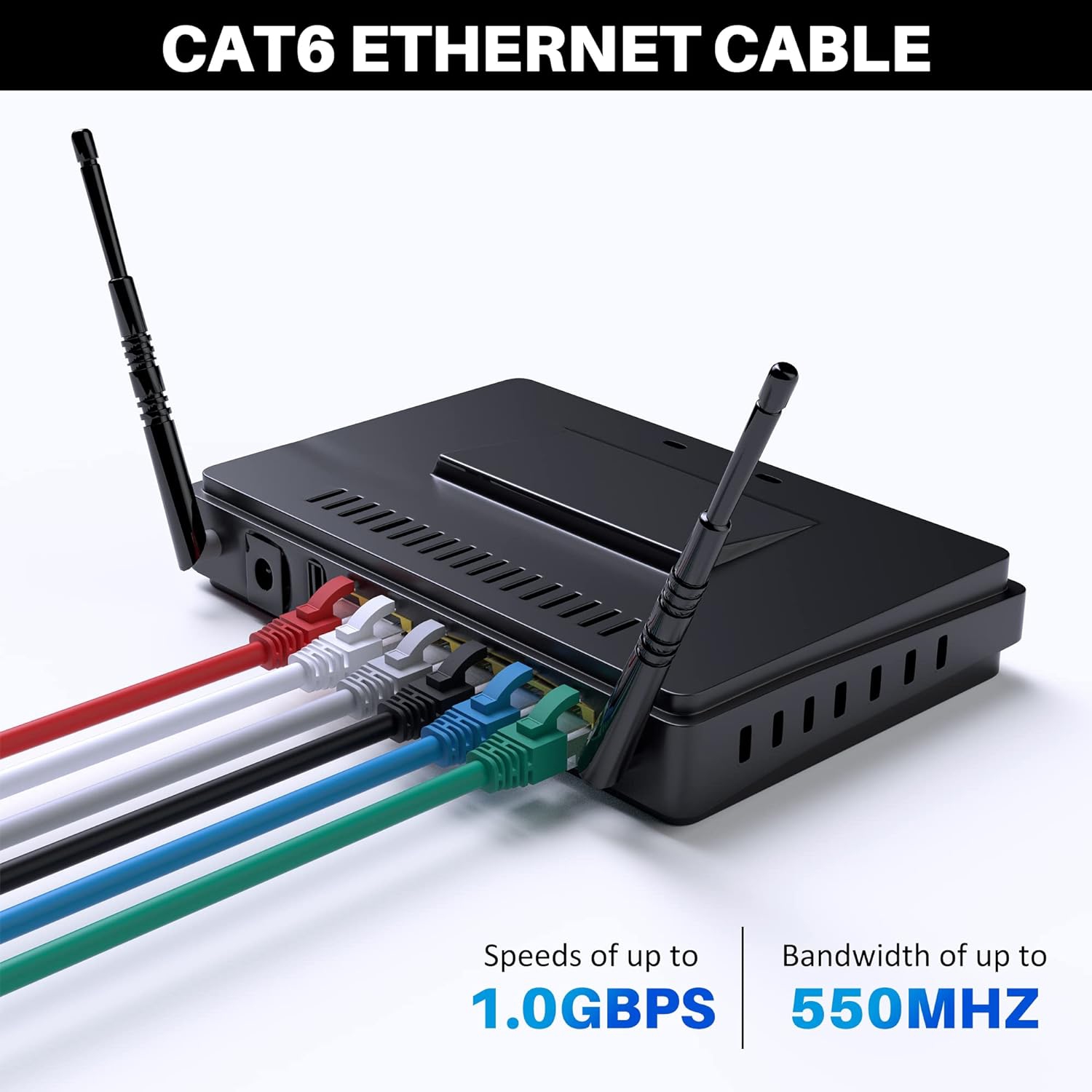 Cat 6 Ethernet Cable 25 Feet, Cat 6 Internet Cable, Cat6 Patch Cable, Network, LAN, Snagless RJ45 Cord, Supports Cat6/