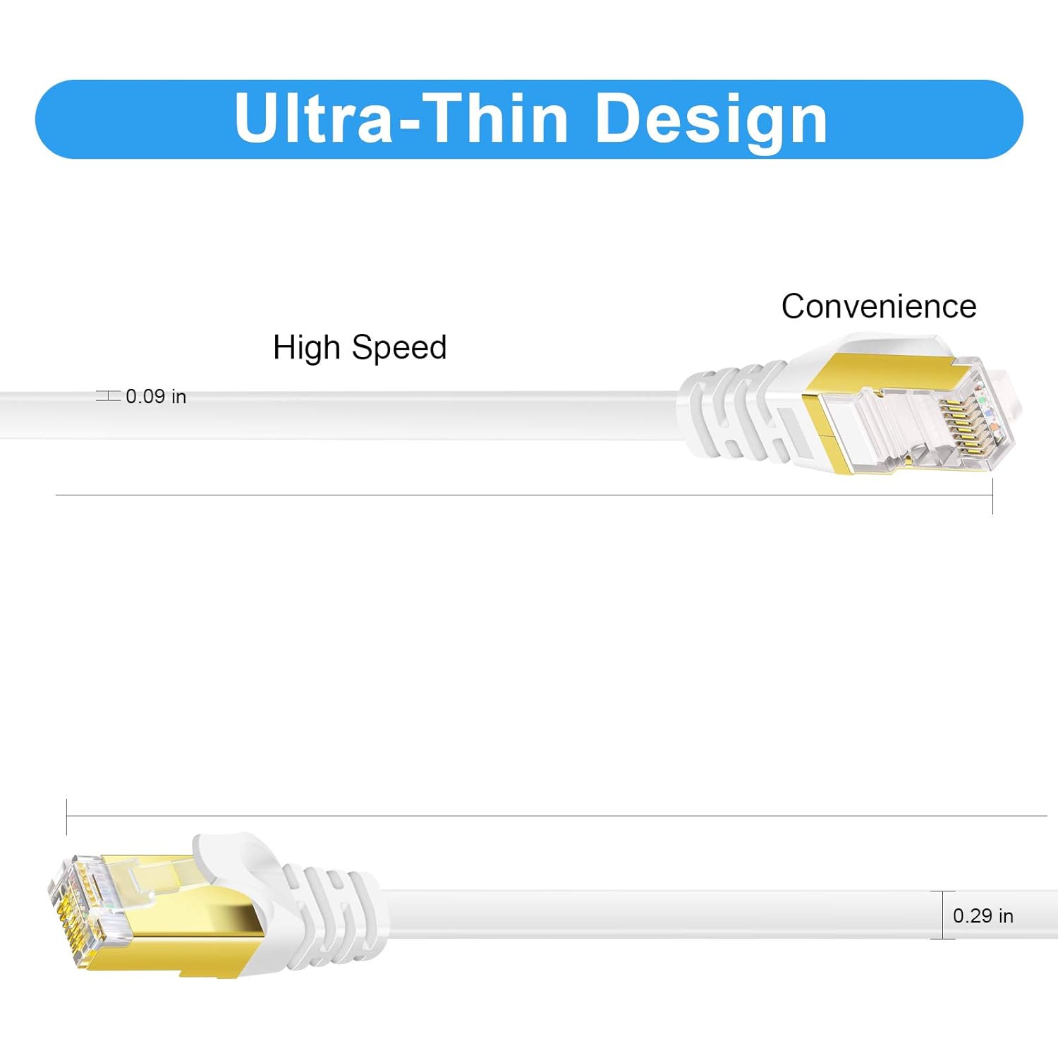 Câble Ethernet blindé CAT7 avec connecteur RJ45 sans barrière pour modems, routeurs, LAN, ordinateurs 25FT 50FT 75ft 100FT