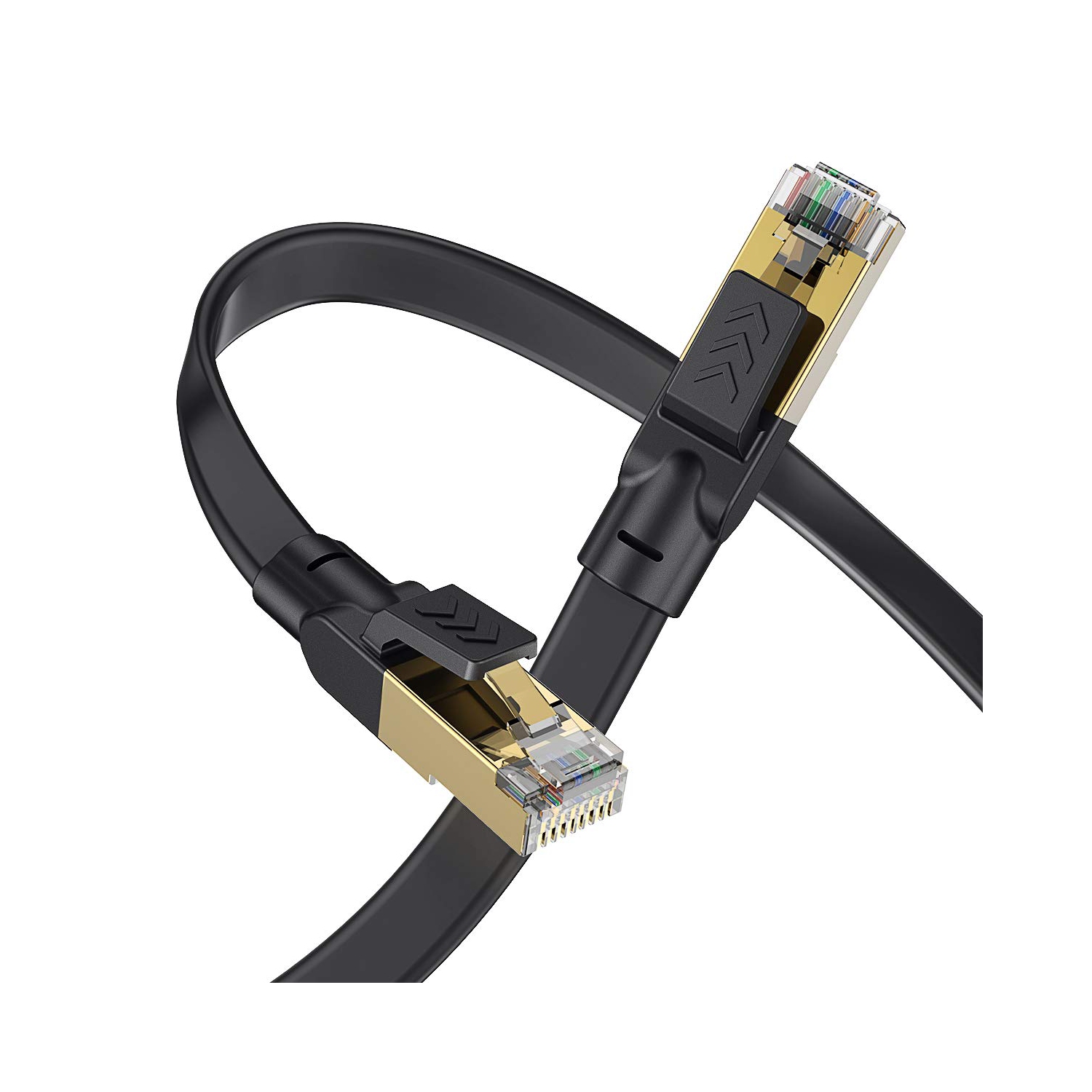 Câble Ethernet 30&nbsp;pi Cat 8, câble Internet plat Ethernet CAT8 pi, réseau Internet 2000&nbsp;MHz 40&nbsp;Gb/s haute vitesse