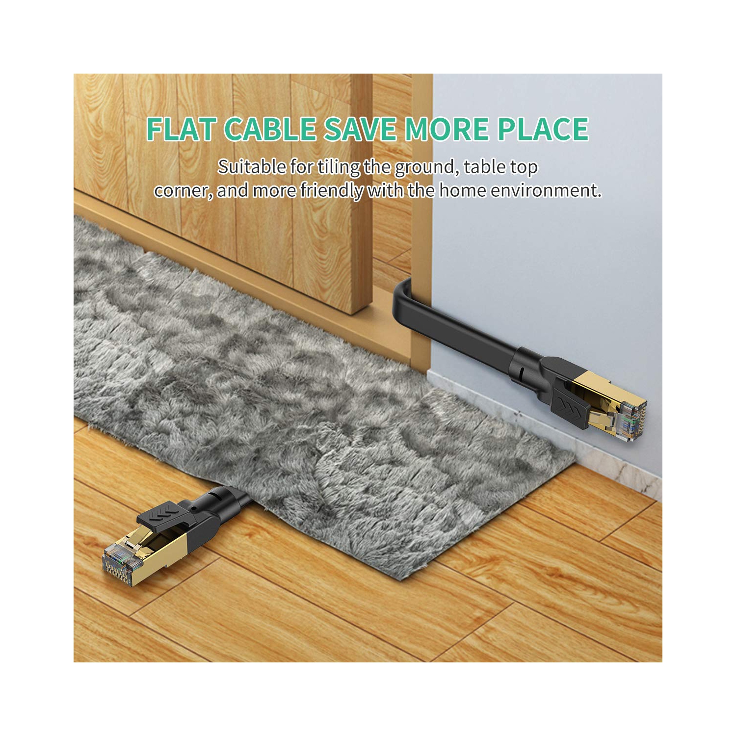 Câble Ethernet 30&nbsp;pi Cat 8, câble Internet plat Ethernet CAT8 pi, réseau Internet 2000&nbsp;MHz 40&nbsp;Gb/s haute vitesse