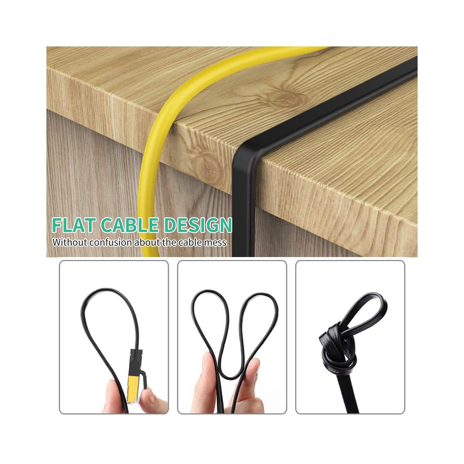 Câble Ethernet 30&nbsp;pi Cat 8, câble Internet plat Ethernet CAT8 pi, réseau Internet 2000&nbsp;MHz 40&nbsp;Gb/s haute vitesse