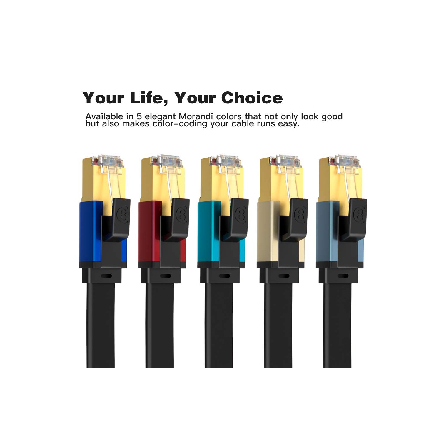 Cat 8 Ethernet Cable 3ft Shielded, 40Gbps High Speed 26AWG, 2000Mhz SFTP Patch Cord with Gold Plated RJ45