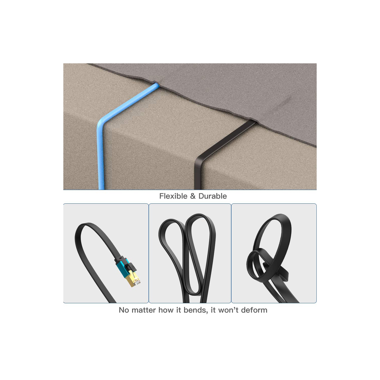 Cat 8 Ethernet Cable 3ft Shielded, 40Gbps High Speed 26AWG, 2000Mhz SFTP Patch Cord with Gold Plated RJ45