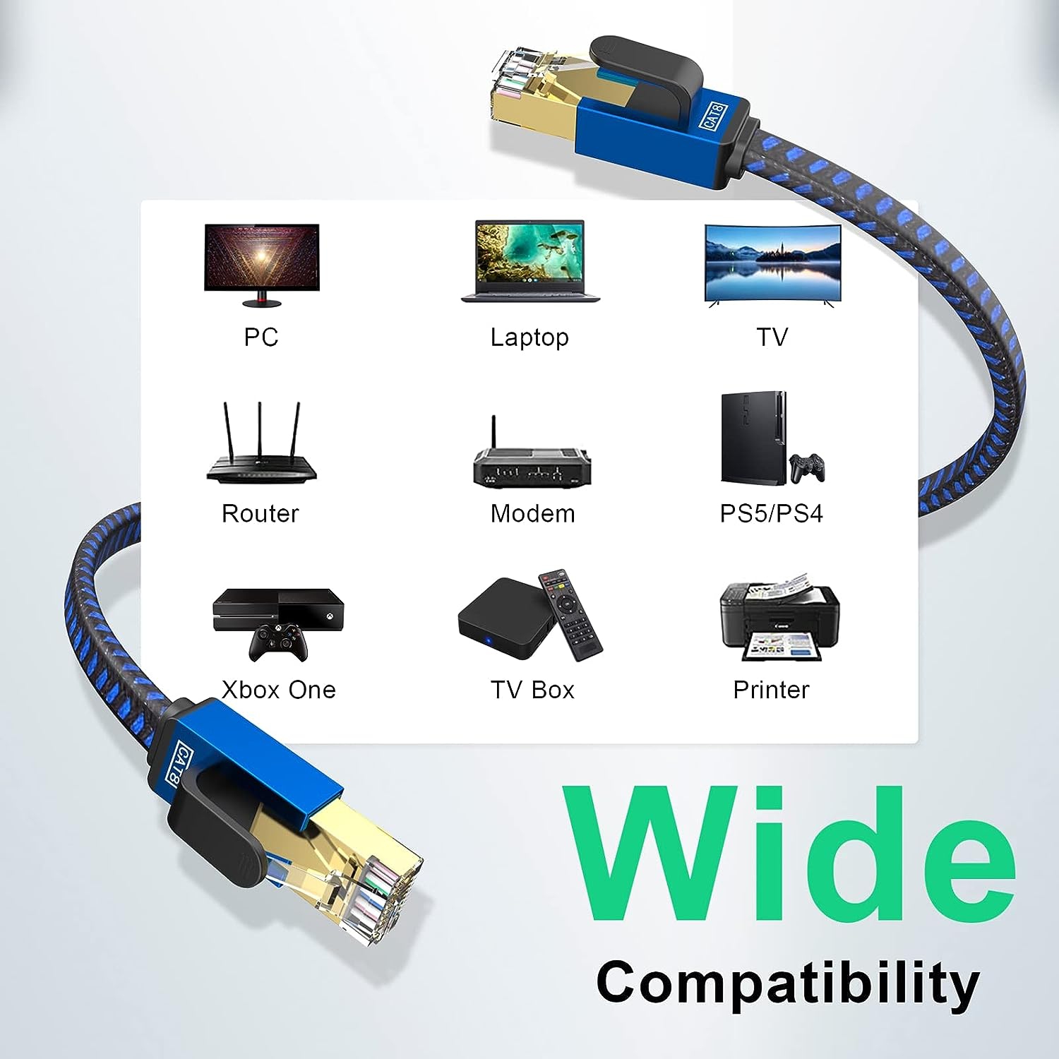 Cat 8 Ethernet Cable 15 FT,High Speed Internet Cable,Nylon Braided Network Cable RJ45 Connectors, 26AWG SSTP Shielded