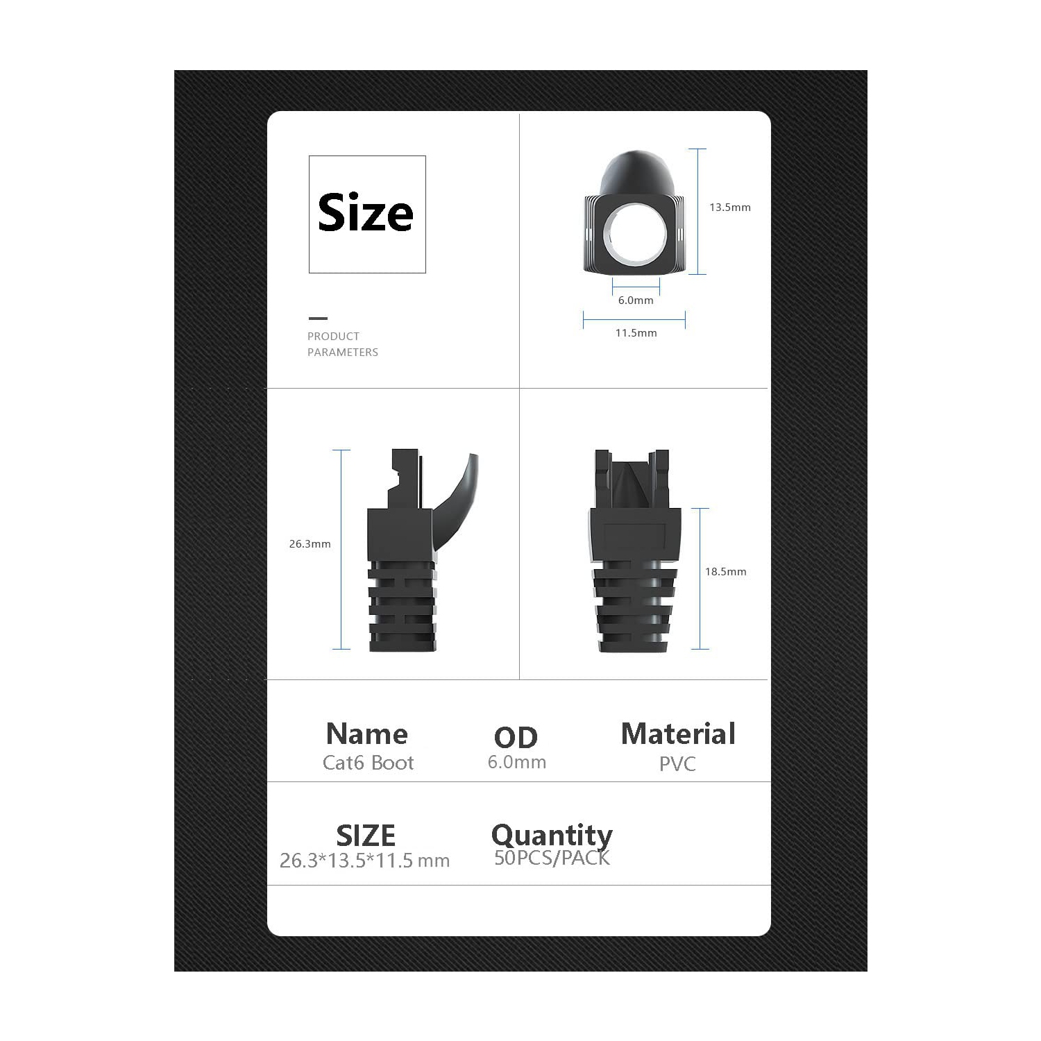 50 Pcs Cat5 Cat5E Cat6 Strain Relief Boot, RJ45 Plug Connector Cover Modular Network Plug Connector Cap Cable Connector