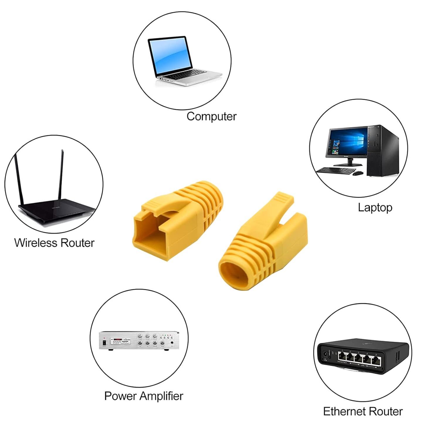 RJ45 Ethernet Network Cable Strain Relief Boot Fits CAT6 CAT6E CAT7 CAT7E CAT8, RJ45 Color Coded Cable