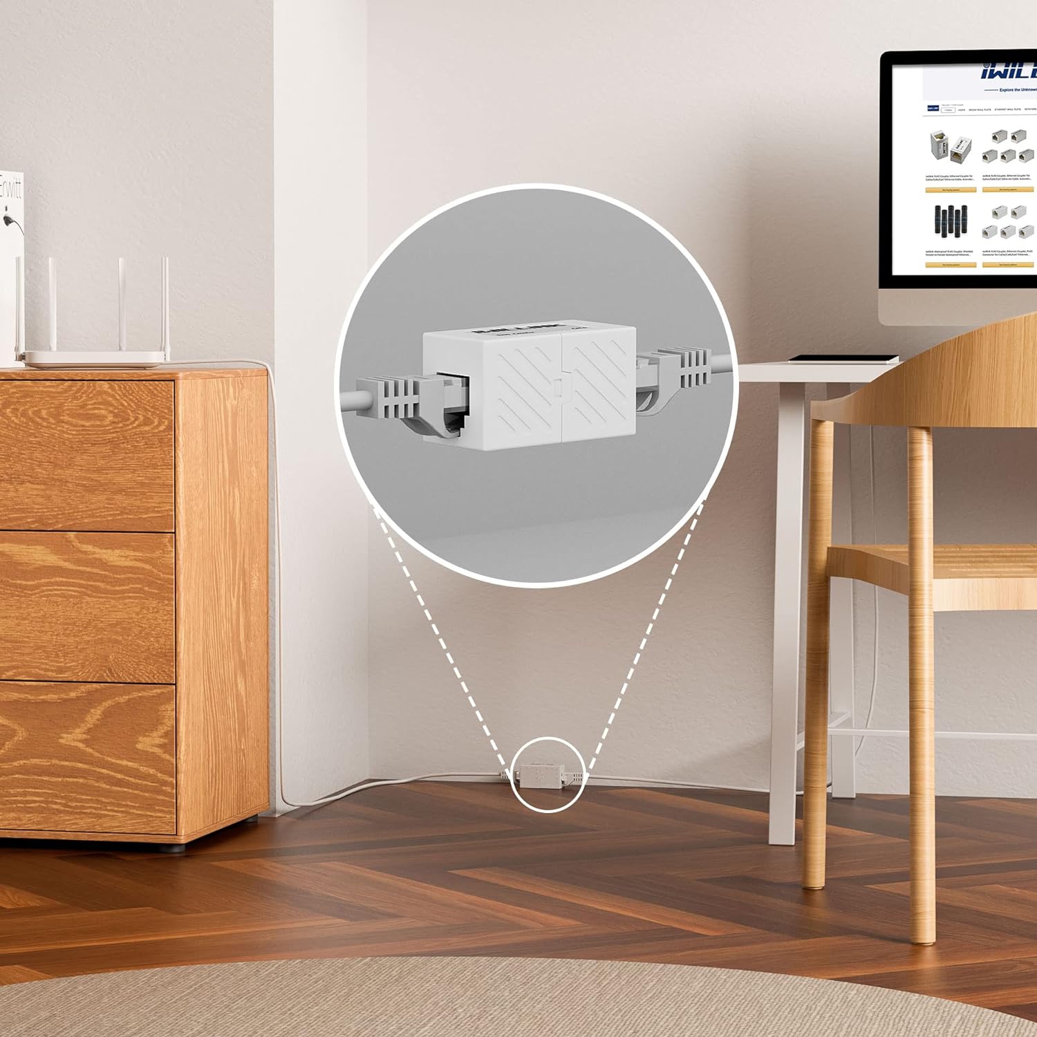 RJ45 Coupler, Ethernet Coupler, RJ45 Connector for Cat5e/Cat6/Cat7 Ethernet Cable, Extender Adapter Female to