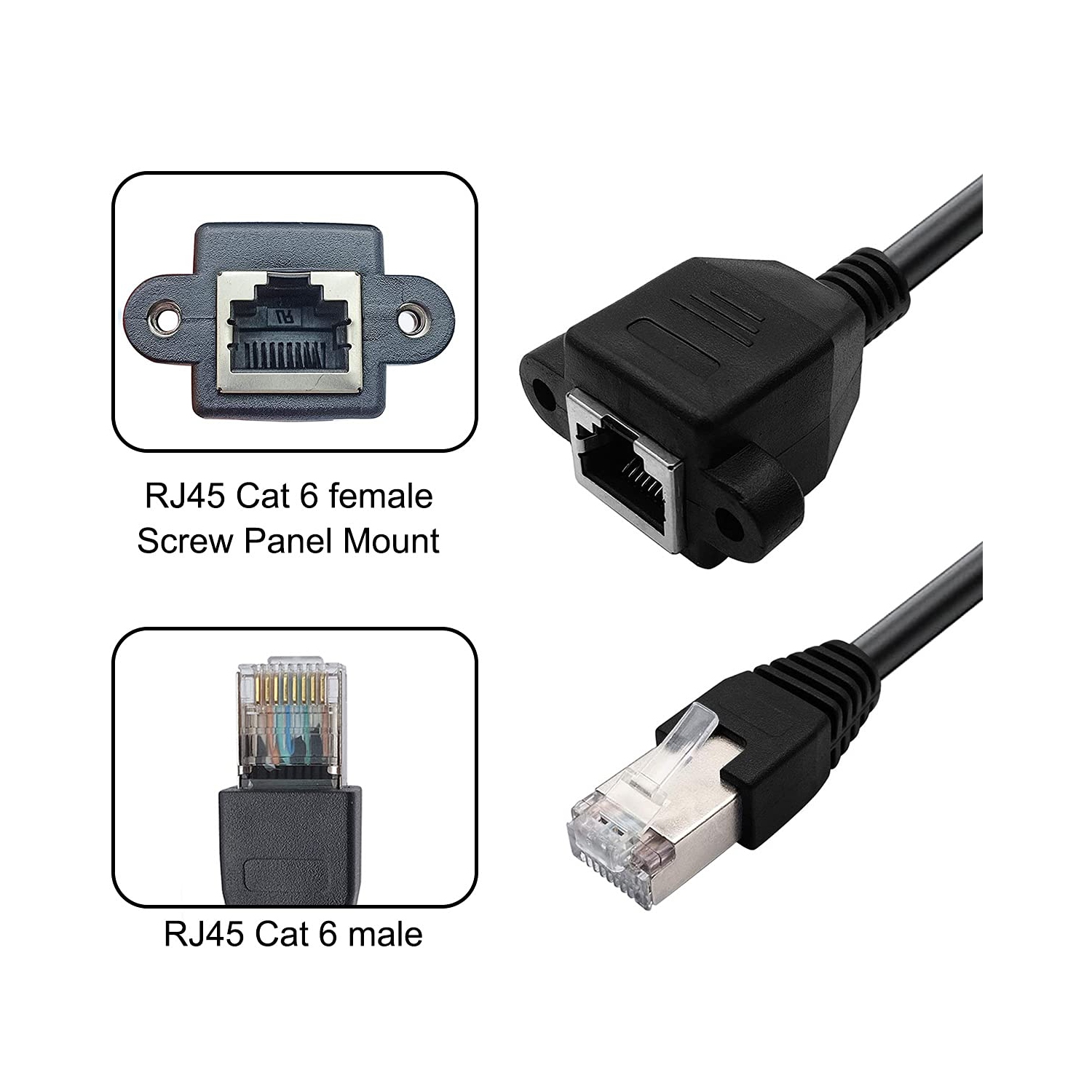4 Pack Ethernet Extension Cable, CAT6 LAN RJ45 Network Patch Cord Male to Female Screw Panel Mount for Router