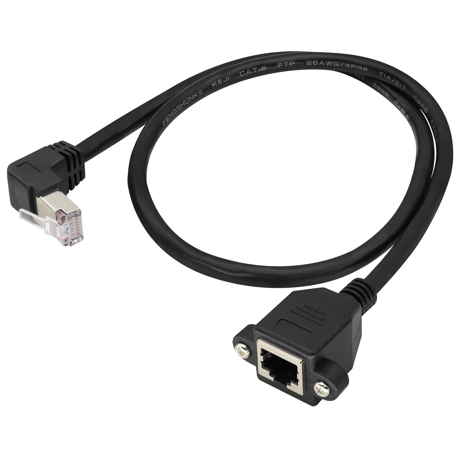 Cat 6 RJ45 90 Degree Male to Female Shielded Ethernet Network Connector Screw Panel Mount Extension Cable,