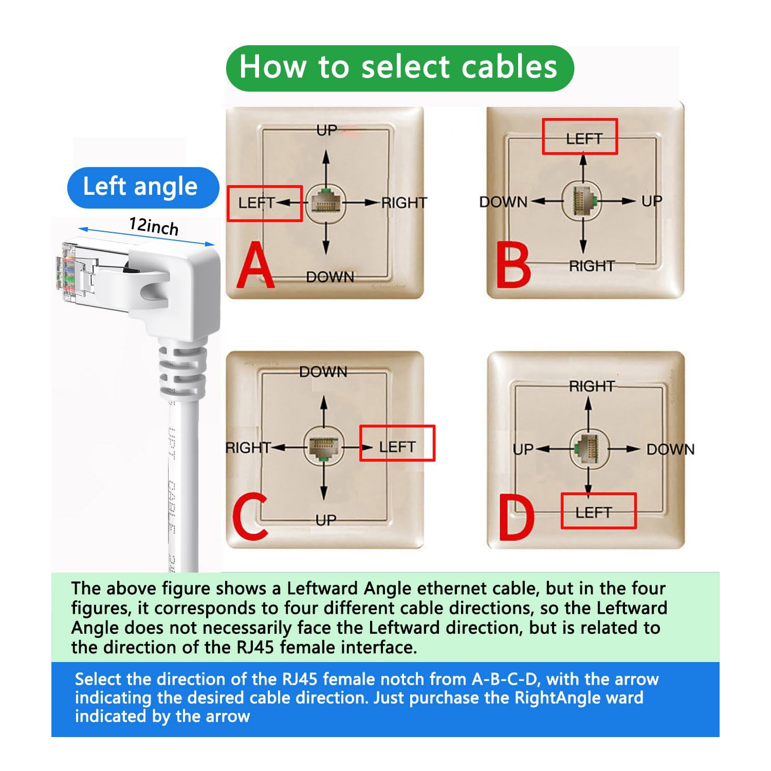 90 Degree Ethernet Cable Leftward White 3ft, Right Angle CAT 6 Ethernet Patch Cable LeftAngle Gigabit Network