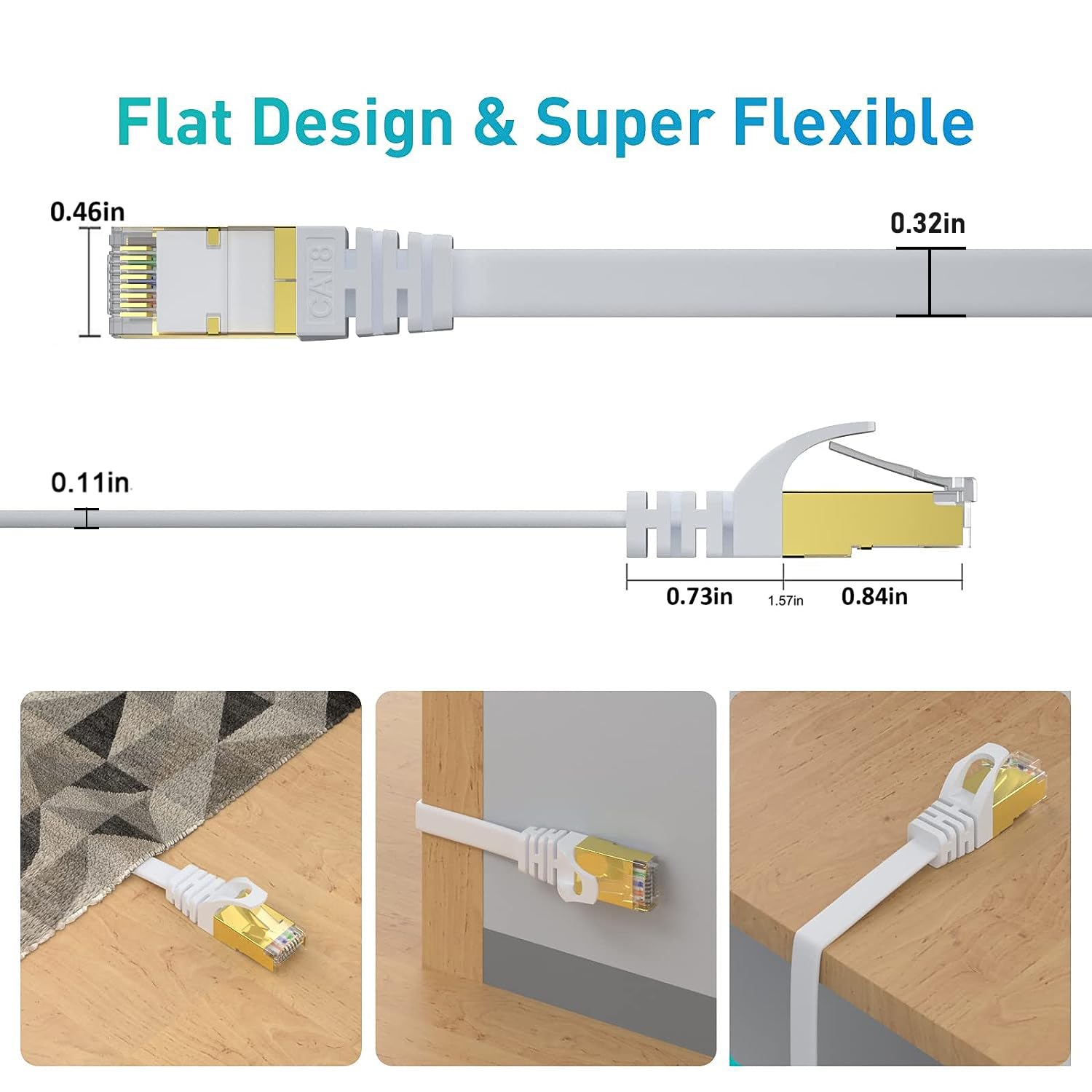 CAT8 Ethernet Cable 20ft, High Speed Flat Internet Network Computer Patch Cord, 40Gbps 2000Mhz Faster Than