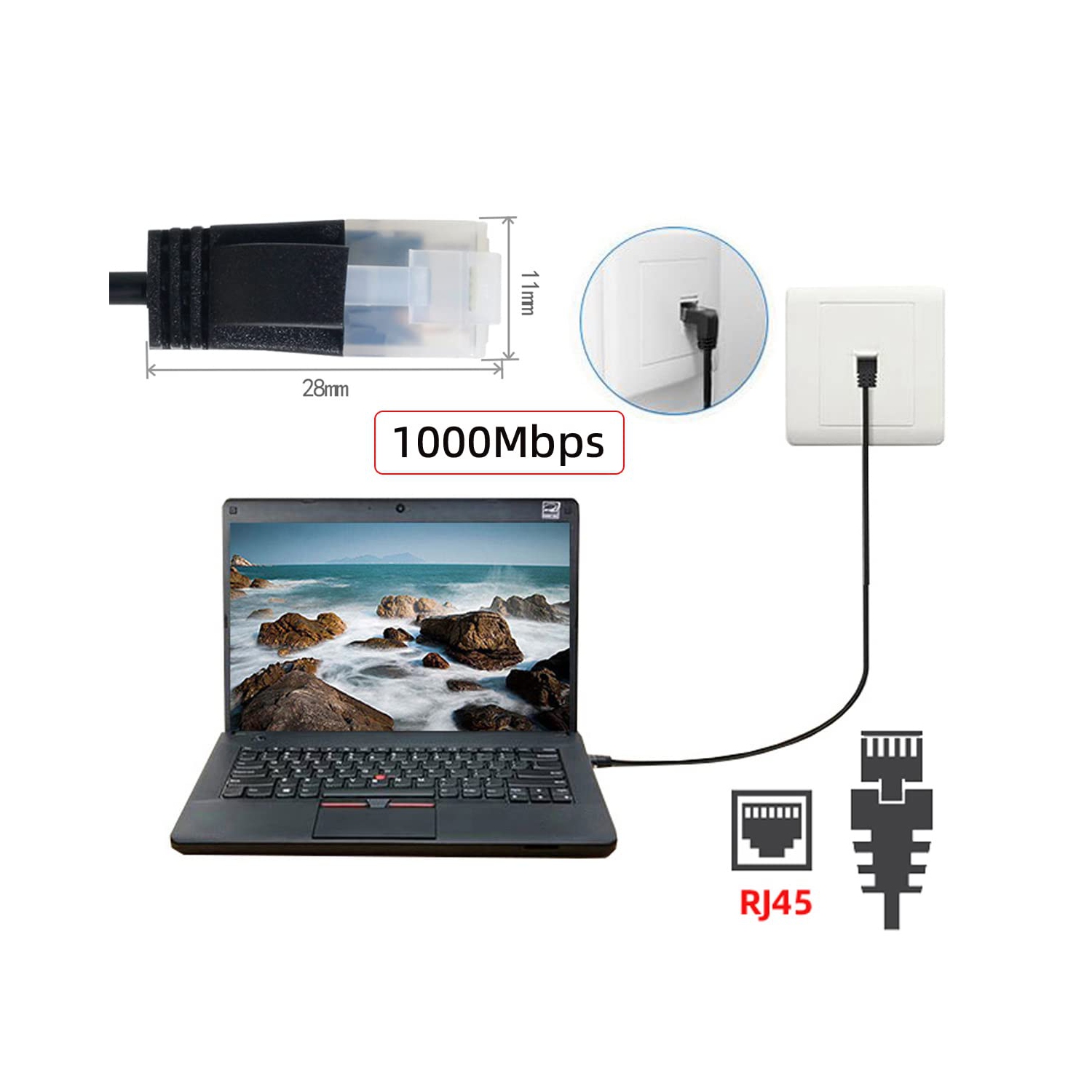 Ultra Thin Slim Cat6 Ethernet Cable RJ45 Up Angled UTP Network Cable Patch Cord 90 Degree Cat6a LAN for Laptop