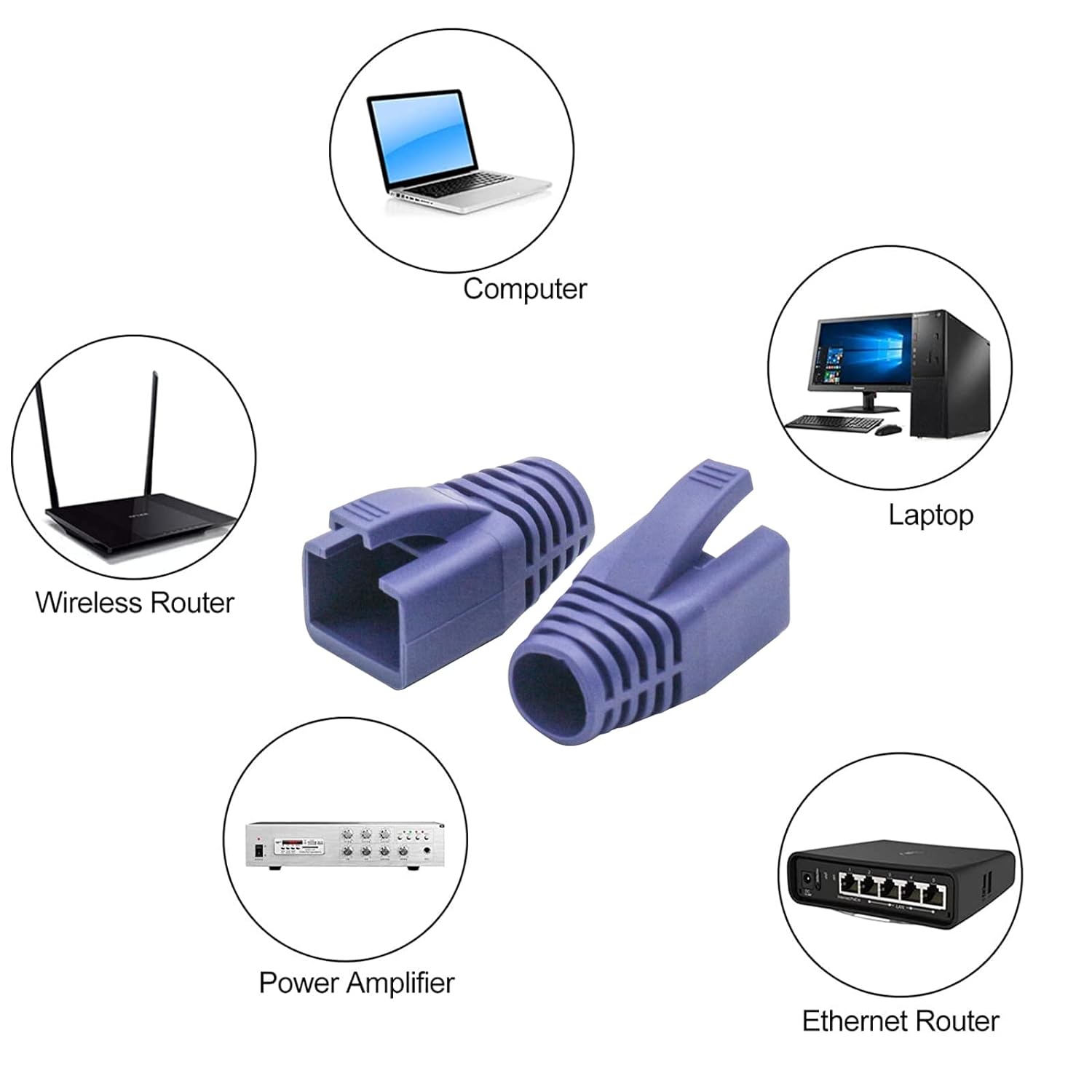 RJ45 Ethernet Network Cable Strain Relief Boot Fits CAT6 CAT6E CAT7 CAT7E CAT8, RJ45 Color Coded Cable