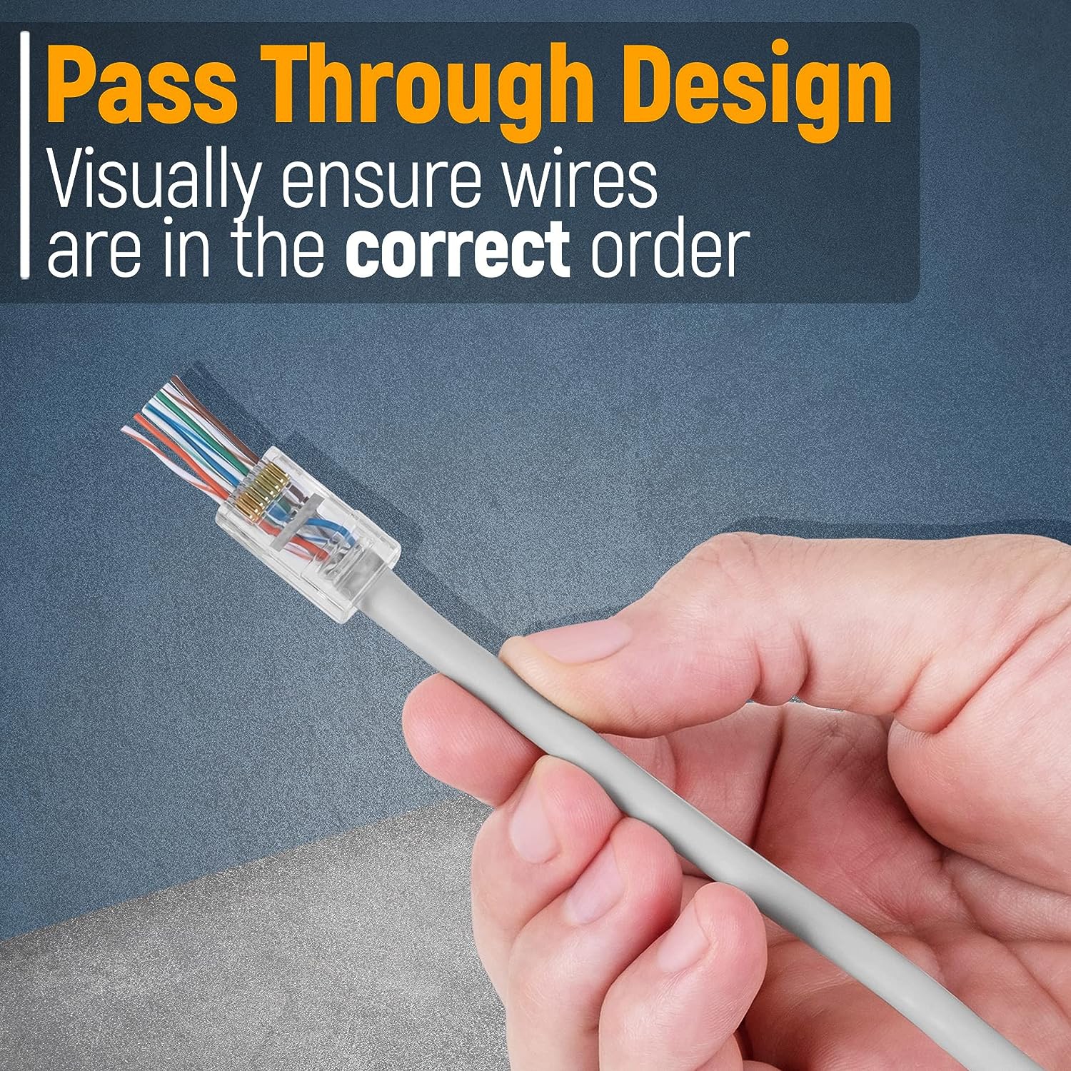 RJ45 Cat6 Pass Through Connectors, Pack of 50 | Modular Plug for Solid or Stranded UTP Network Cable | Male