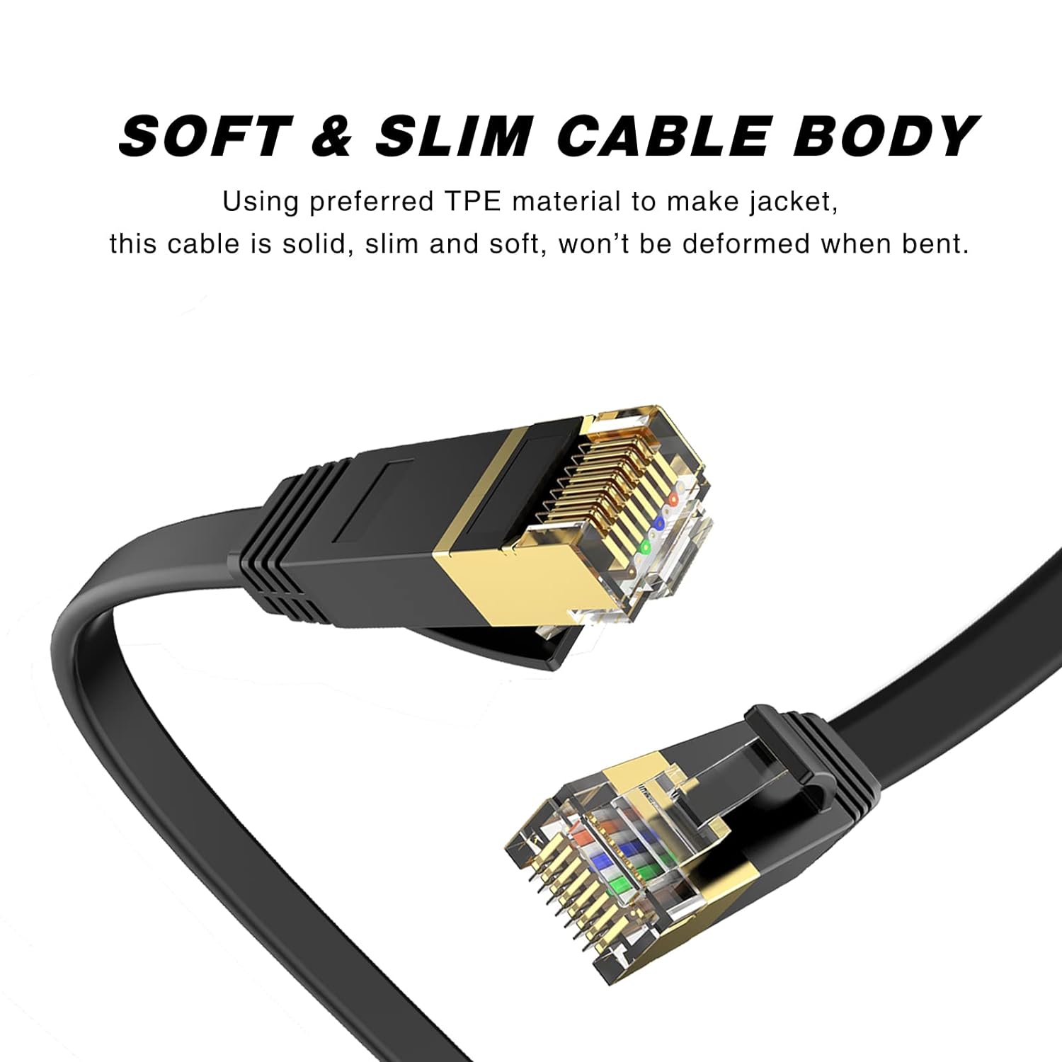 Cat 6 Ethernet Cable 50 ft High Speed Internet Cable for Outdoor & Indoor Support Solid Slim Flat Computer LAN for PC