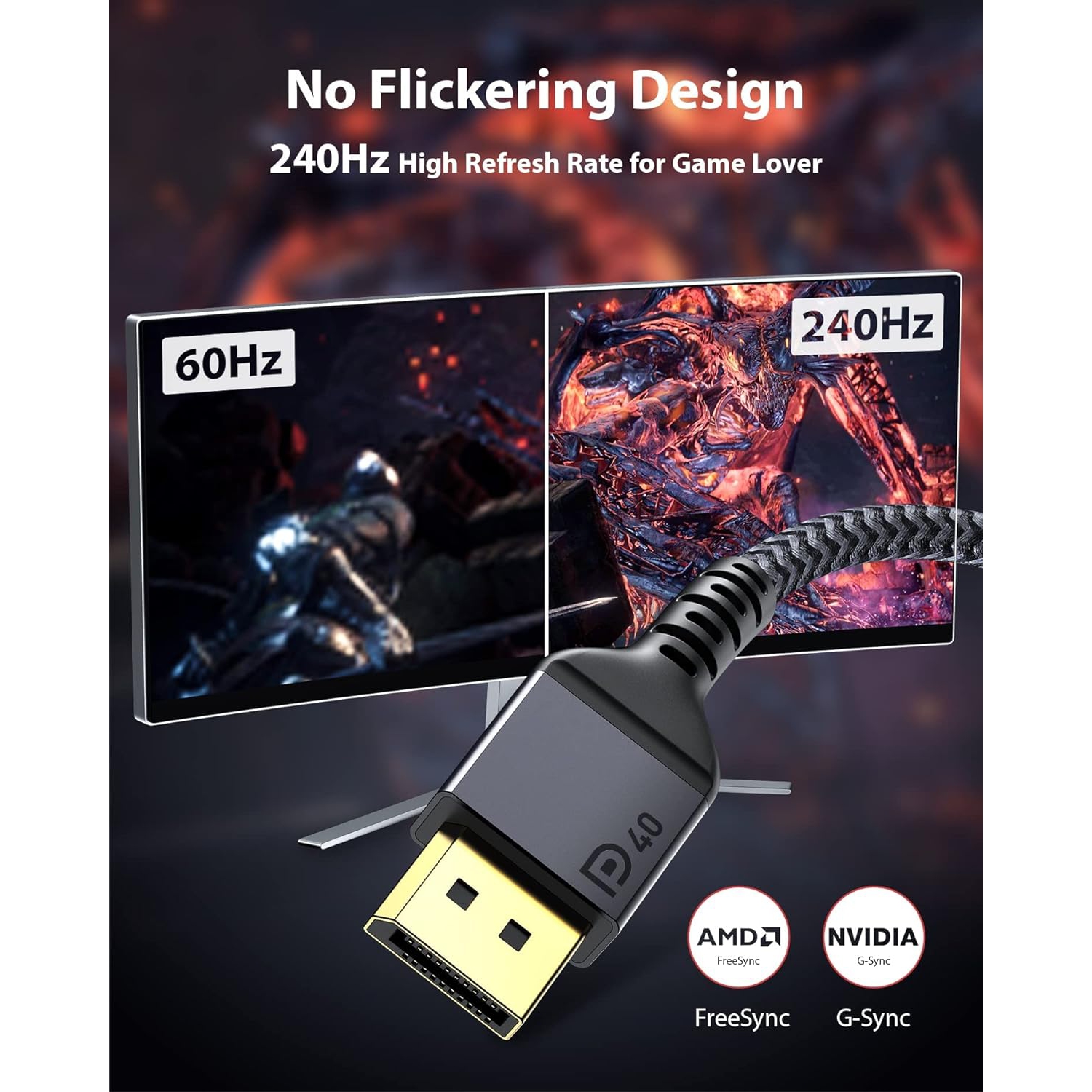 VESA Certified DisplayPort 2.1 Cable, 16K DisplayPort Cable 2.1 Supports 80Gbps,16K@60Hz, 10K@60Hz, 8K@60Hz,