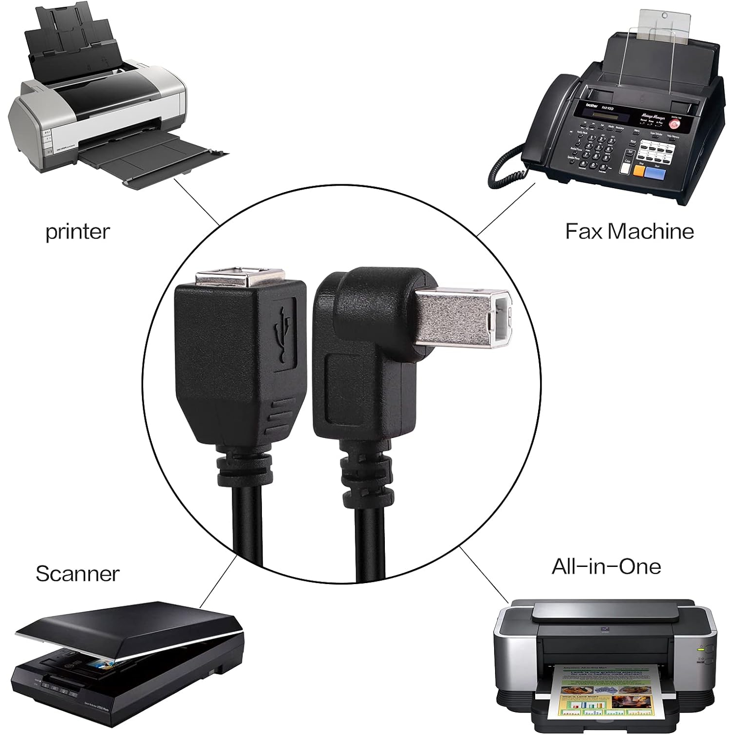 Haiker USB 2.0 B Female to Right Angle B Male Printer Short Extension Cable Adapter