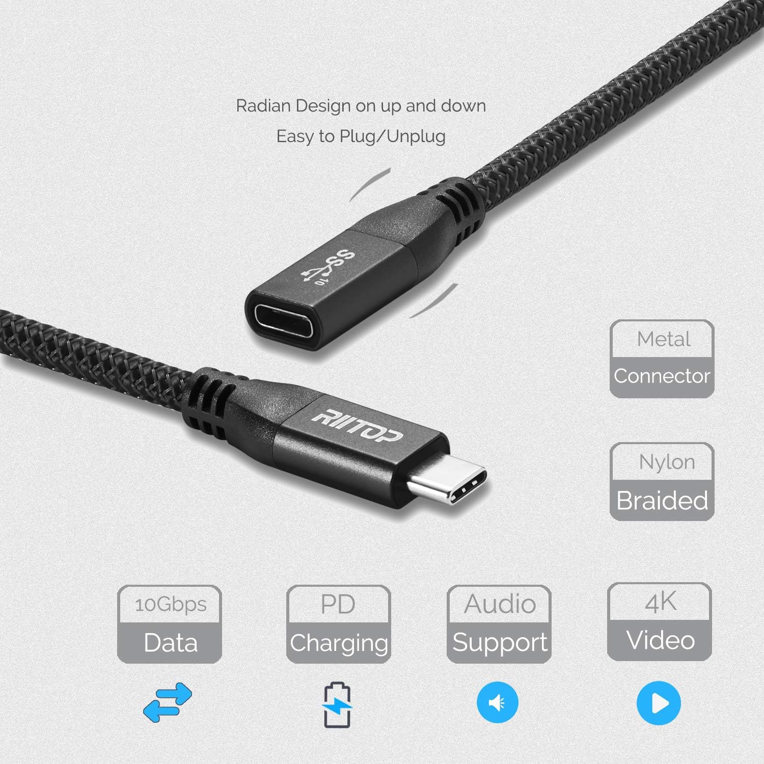 USB C Extension Cable Short, USB Type-C Male to Female Extender for Nintendo Switch, MacBook Pro, Dell XPS