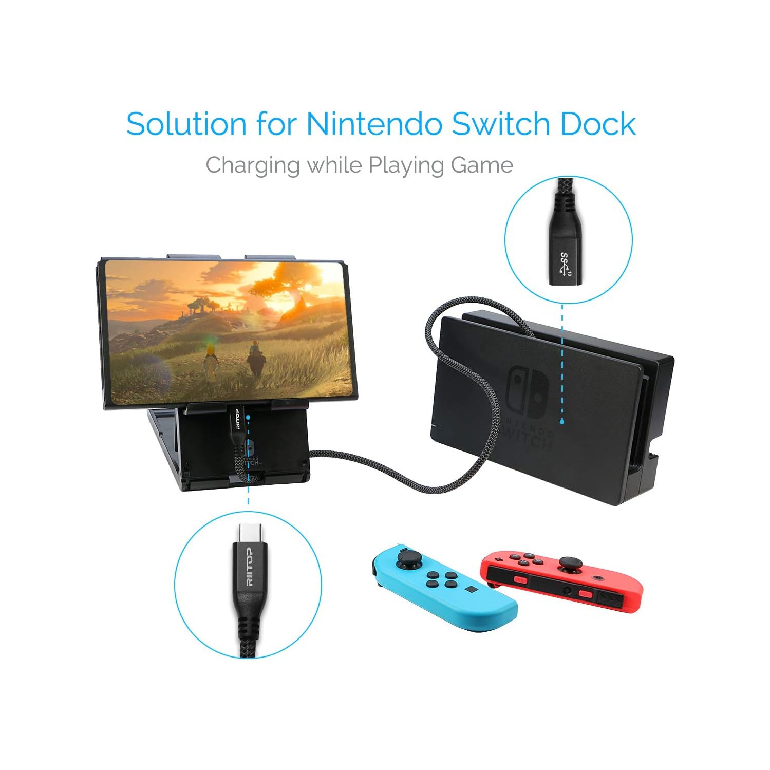 USB C Extension Cable Short, USB Type-C Male to Female Extender for Nintendo Switch, MacBook Pro, Dell XPS