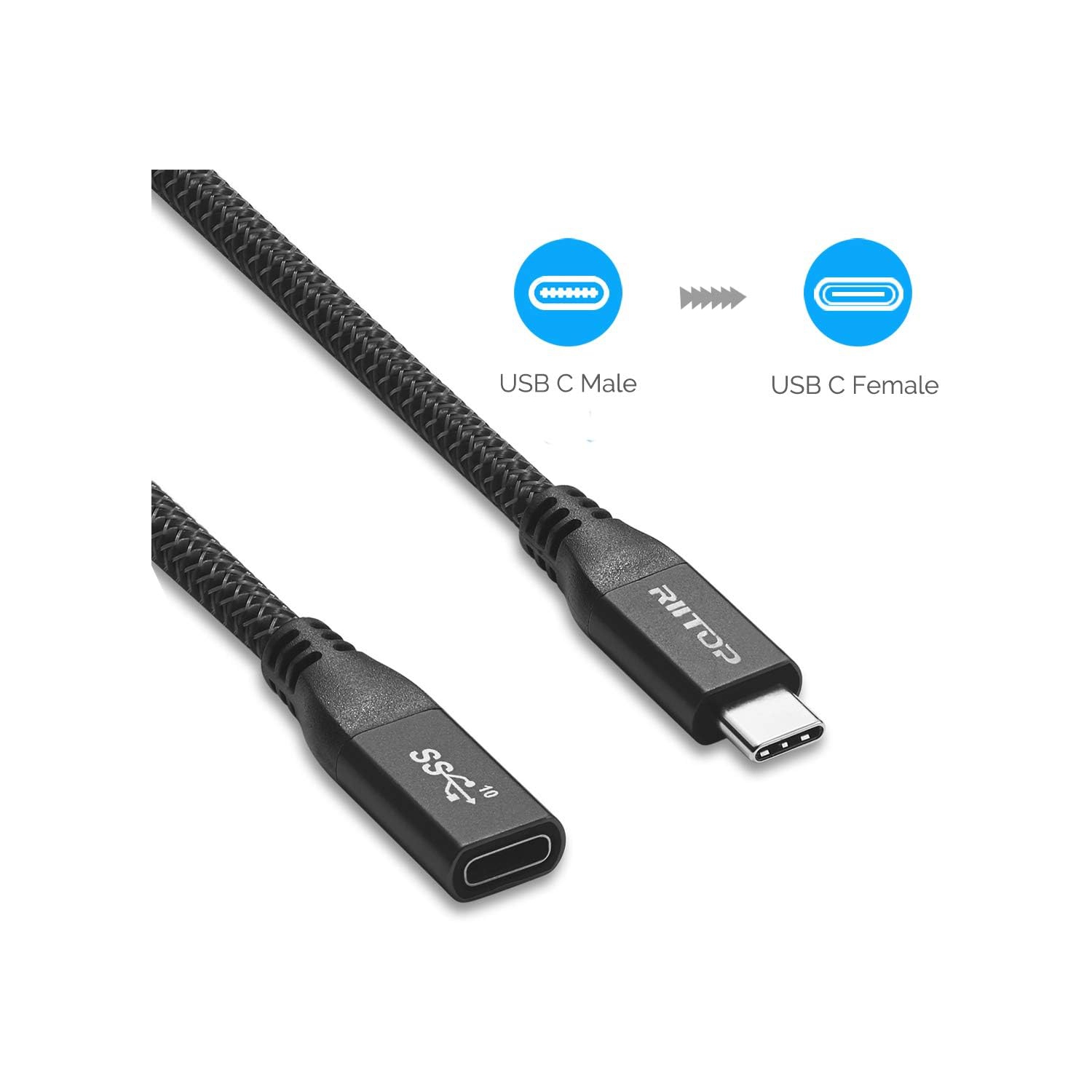 USB C Extension Cable Short, USB Type-C Male to Female Extender for Nintendo Switch, MacBook Pro, Dell XPS