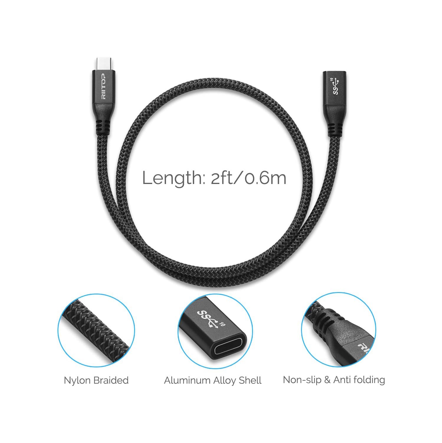 USB C Extension Cable Short, USB Type-C Male to Female Extender for Nintendo Switch, MacBook Pro, Dell XPS