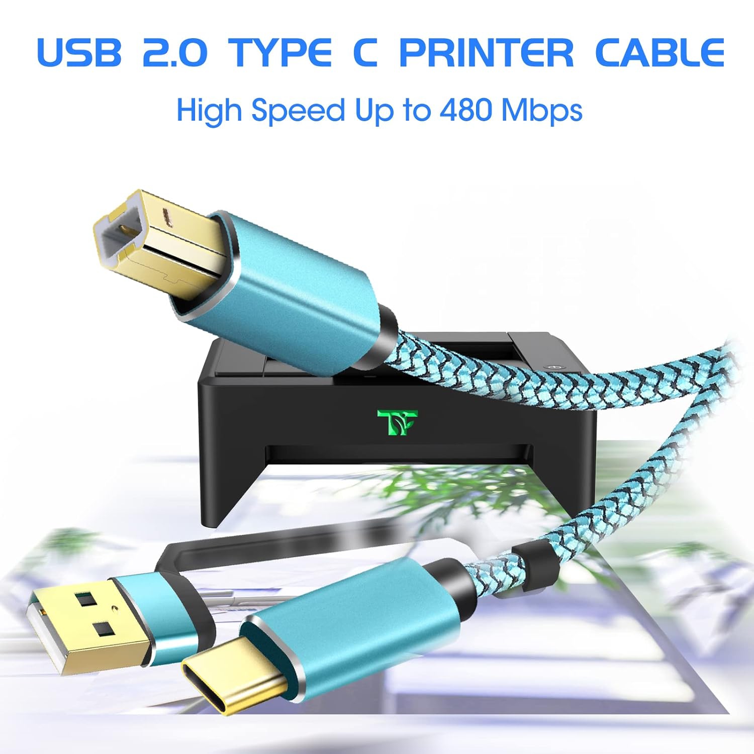 USB C Printer Cable 10ft, USB B to USB C Printer Cable, USB C MIDI Cable-Blue