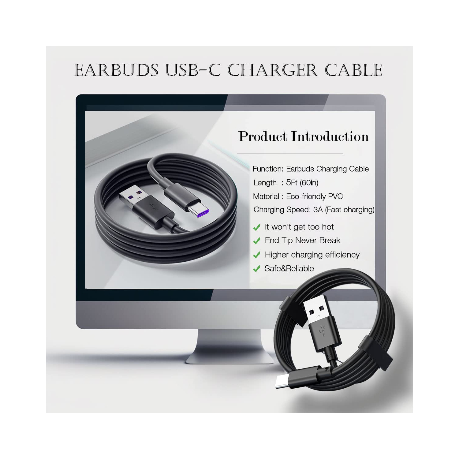 Télécommande de remplacement pour téléviseur intelligent de Samsung Câble de chargement USB-C pour télécommande de téléviseur The Frame de Samsung,