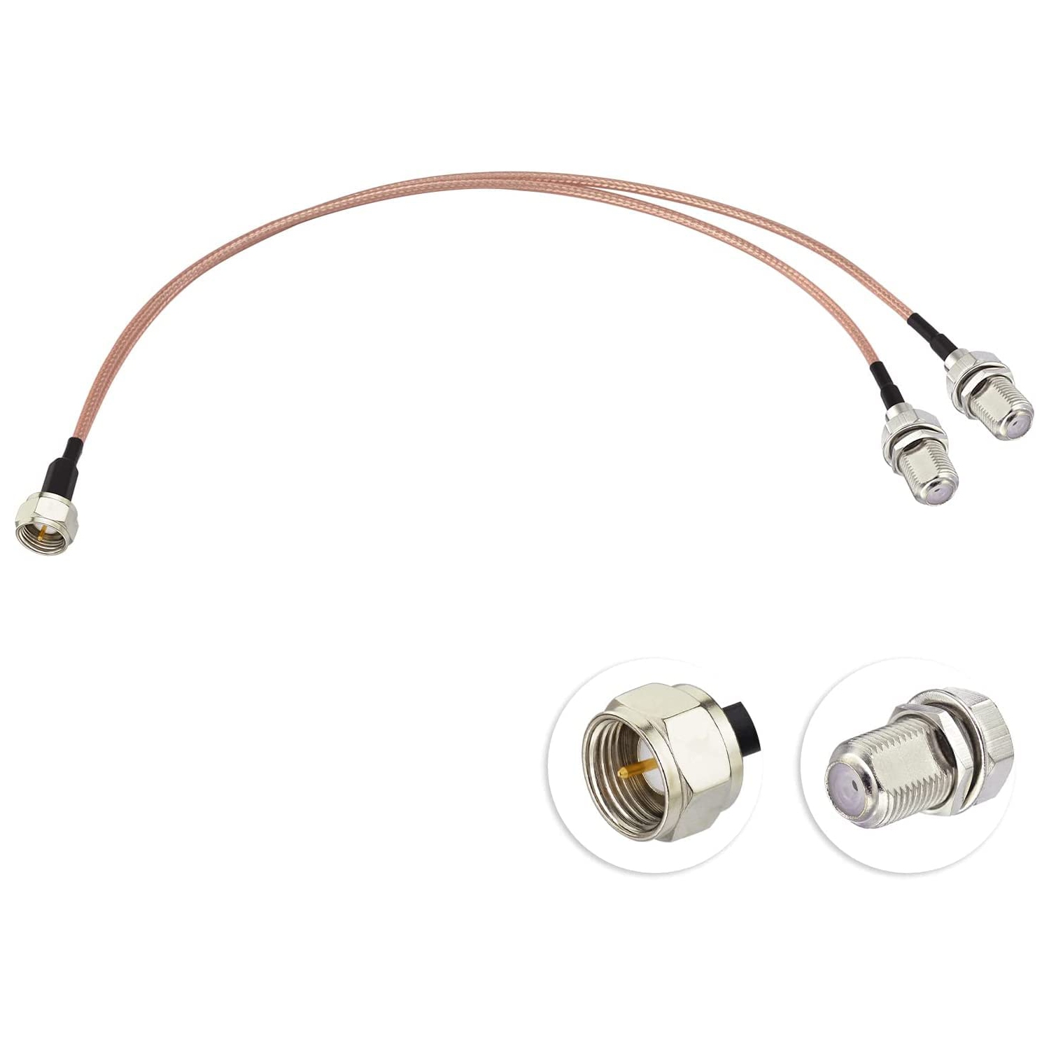 F-Type Coaxial Cable Splitter, 75 Ohm F Male to F Type Dual Female Splitter Cable for TV Cable Satellite Tuner