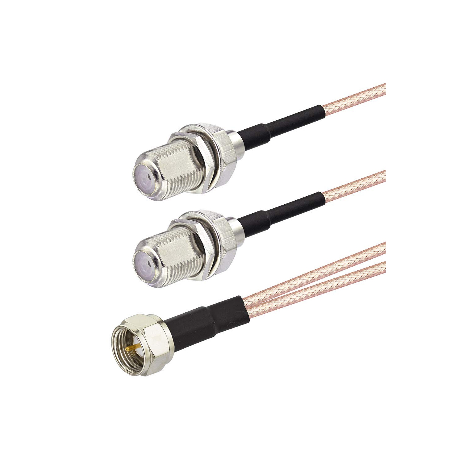 F-Type Coaxial Cable Splitter, 75 Ohm F Male to F Type Dual Female Splitter Cable for TV Cable Satellite Tuner