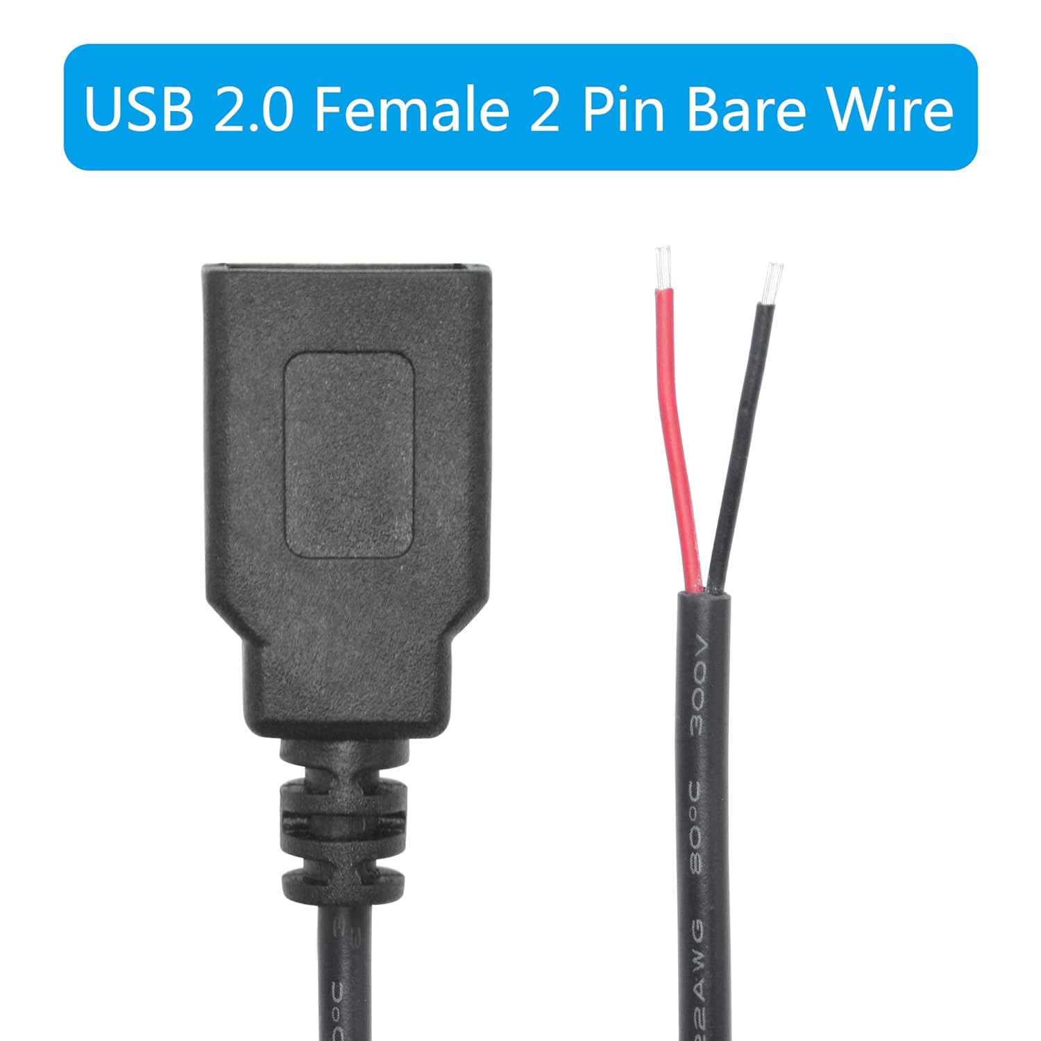 Usb Two Wire 2Pcs Short USB 2.0 Female 2 Pin Bare Wire,30cm/11.8in USB 12V/3A ...