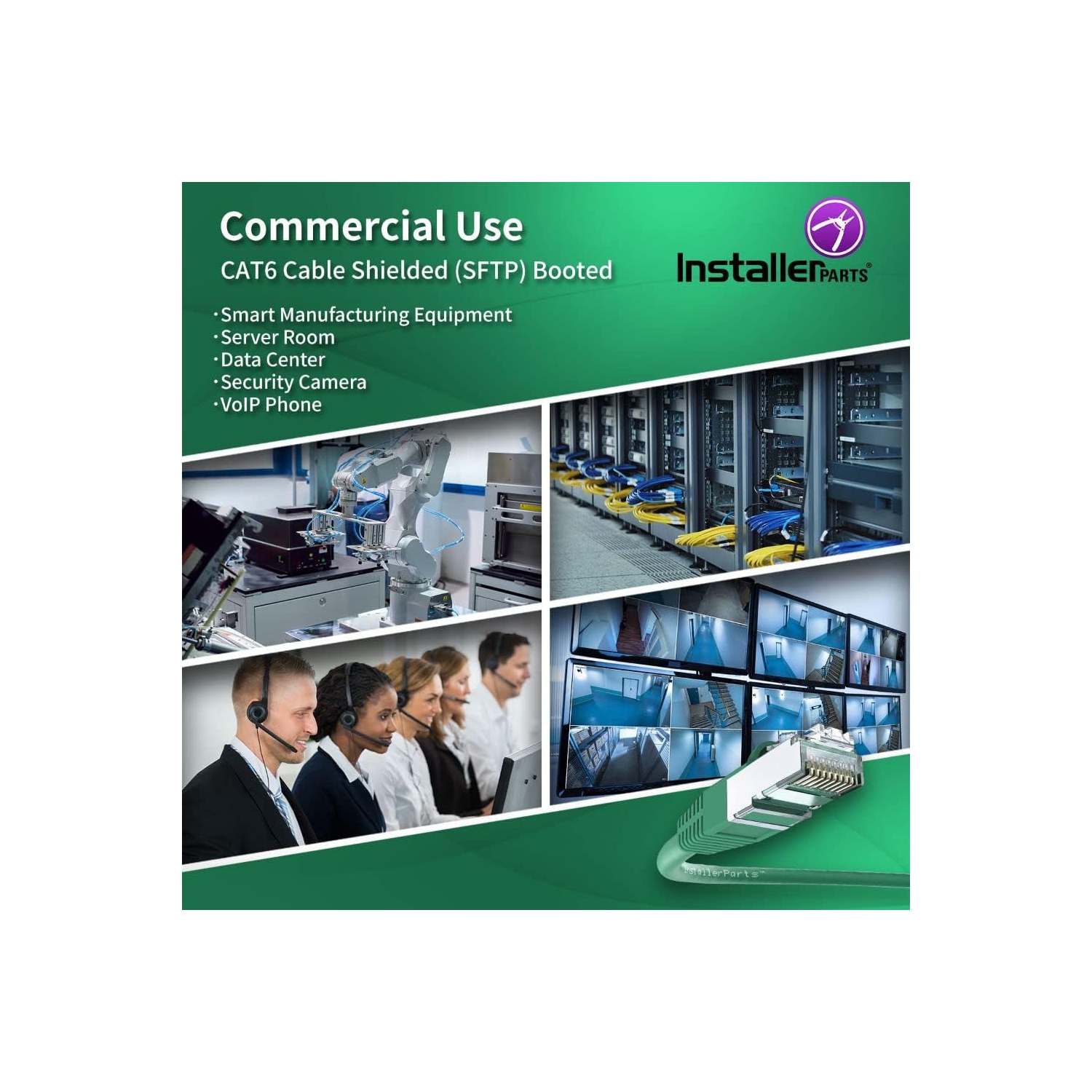 15 Ft Cat 6 Shielded Patch Cable Molded Green - Professional Series - 50 Micron Gold Plated RJ45