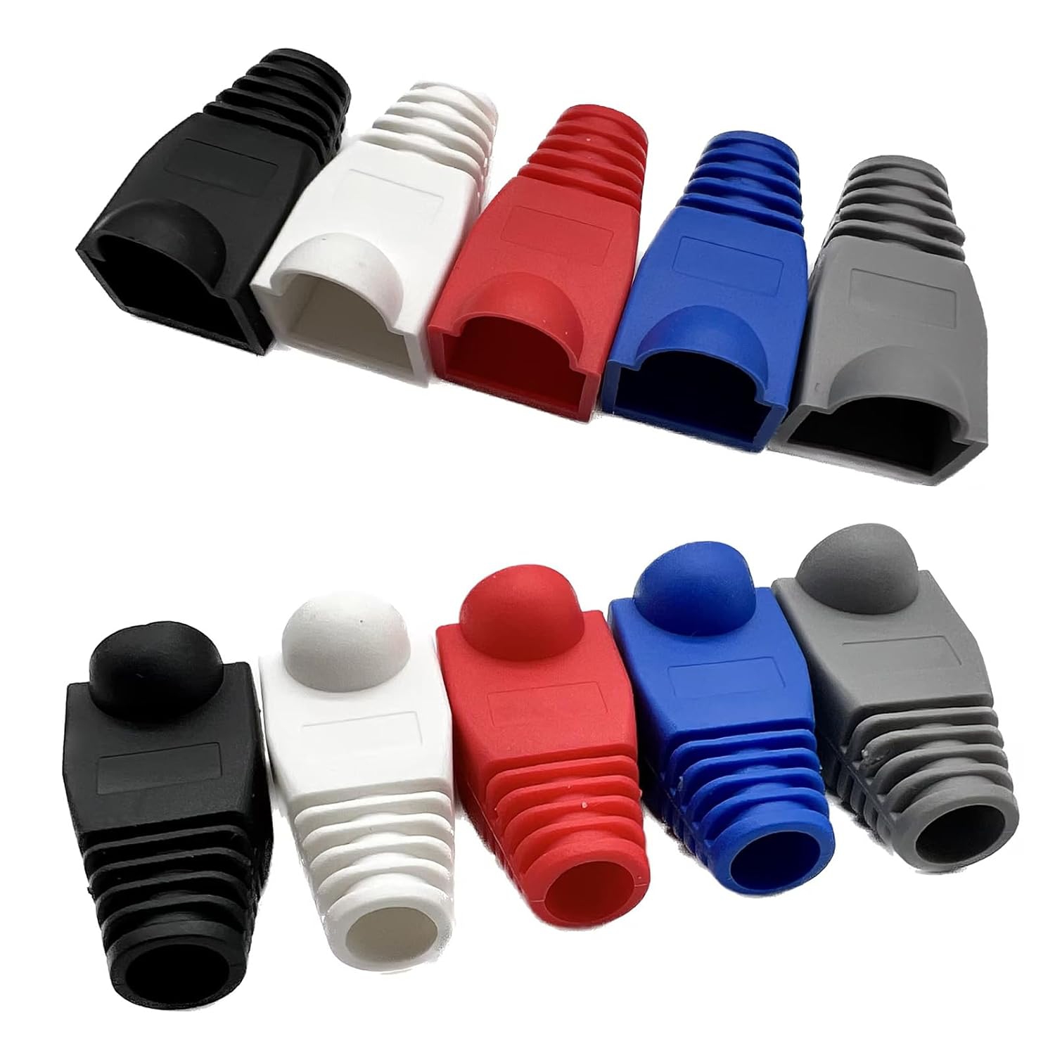 50PCS RJ45 Crystal Head Jacket, RJ45 Connector Ethernet Cable Color Coded Strain Relief Jacket, Cat5 Cat5E Cat6