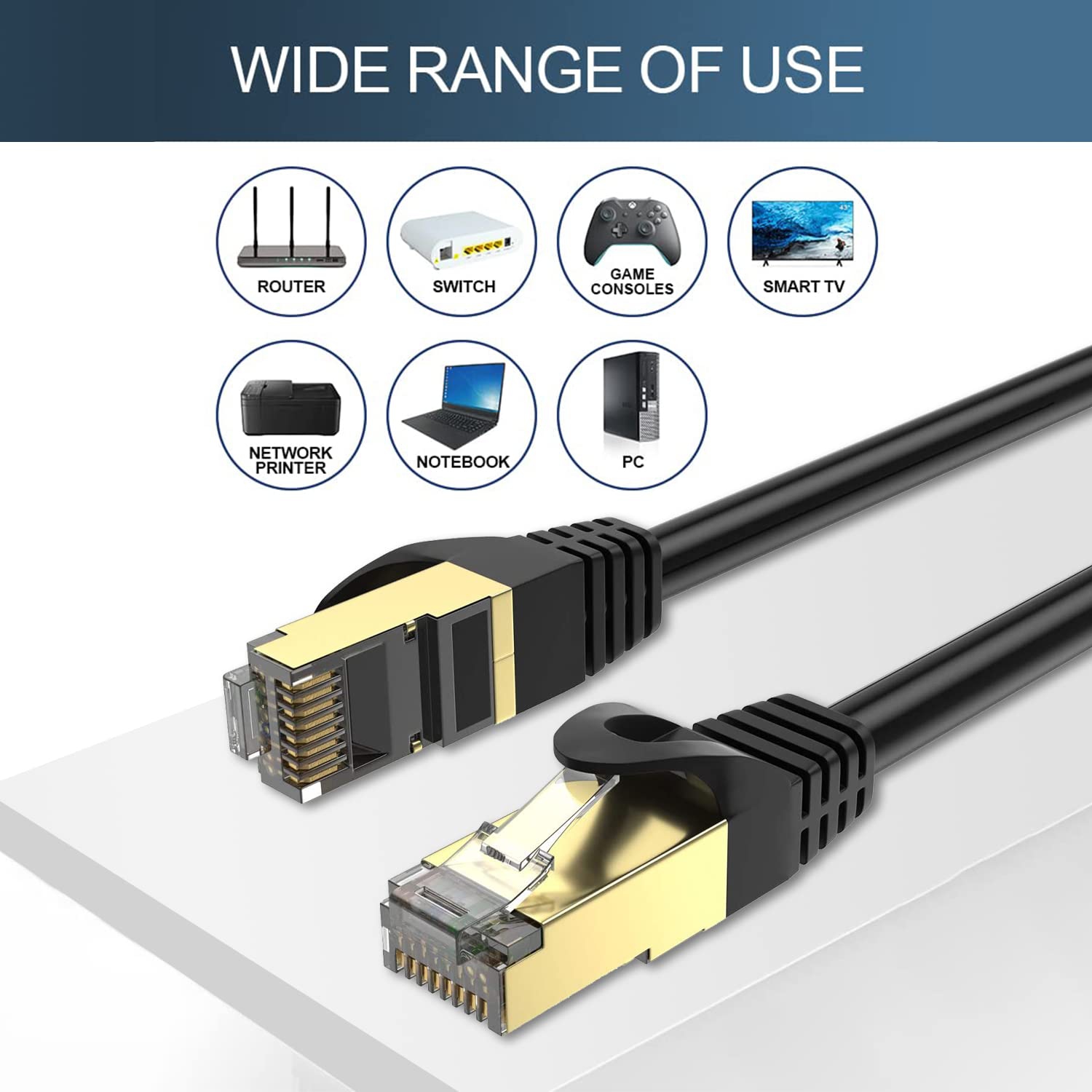 Cat8 Ethernet Cable Cat8 Network LAN Cable High Speed 40Gbps 2000Mhz SFTP Patch Cord