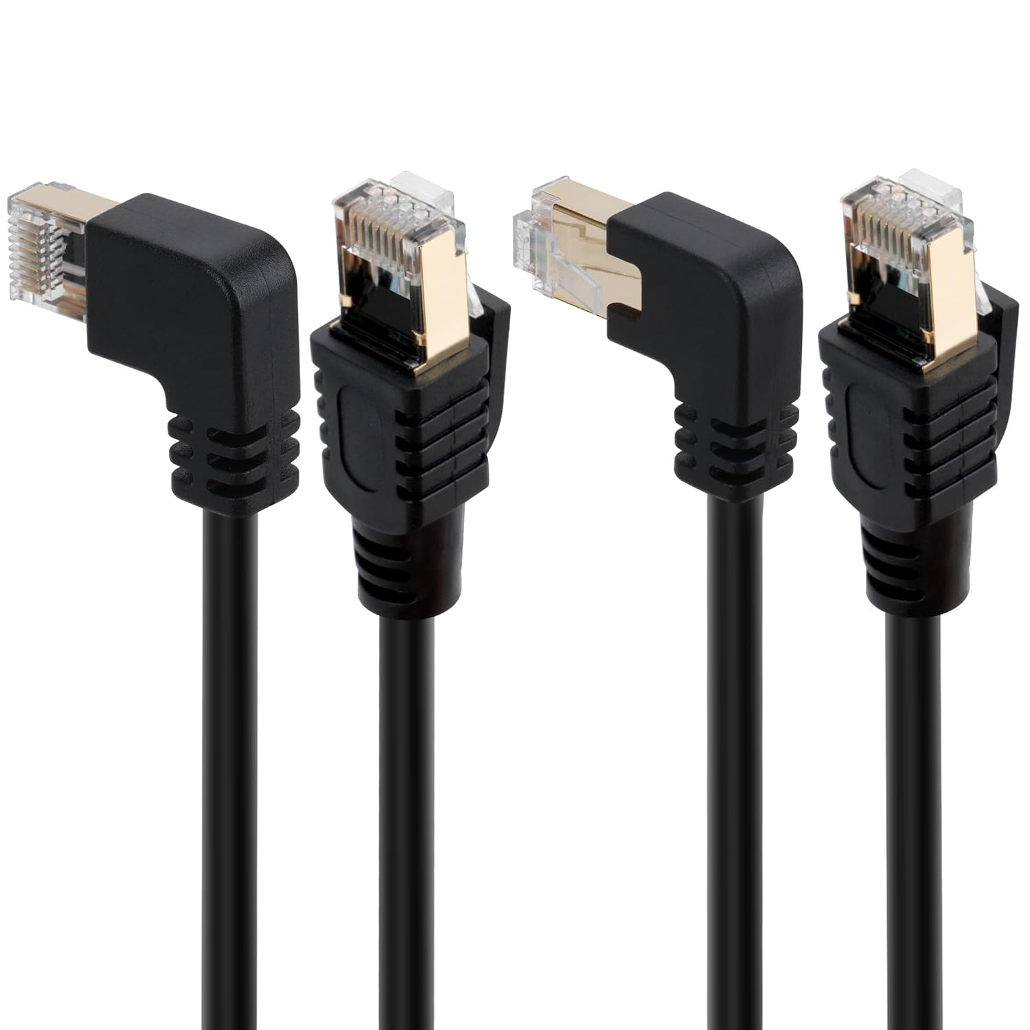 Cat 7 Ethernet Cable 0.6 Feet, 90 Degree (Right Angle Left + Right Angle Right）, CAT7 RJ45 LAN Network Patch